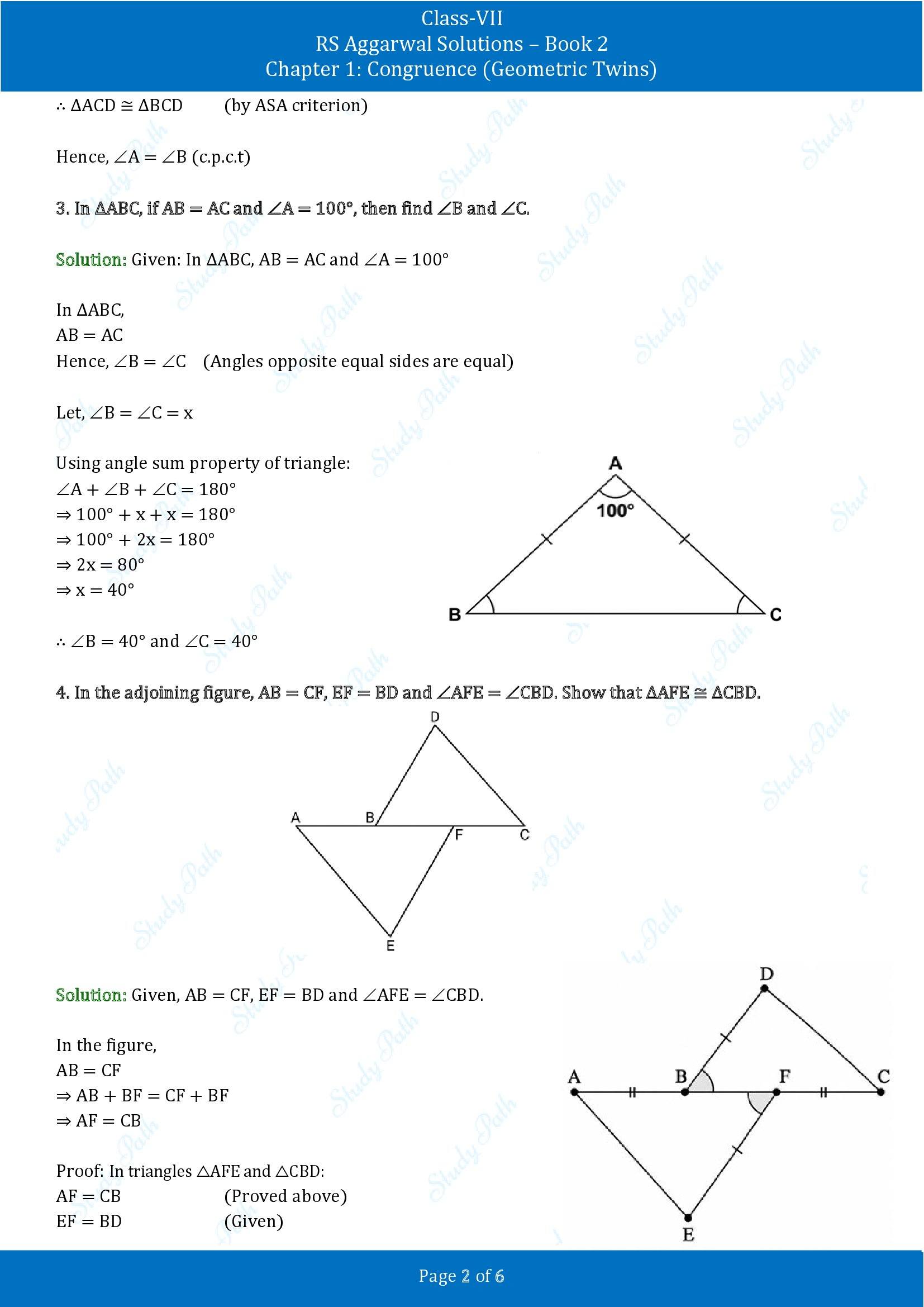 RS Aggarwal Solutions Class 7 Book 2 Chapter 1 Congruence Geometric Twins Test Paper 1 00002