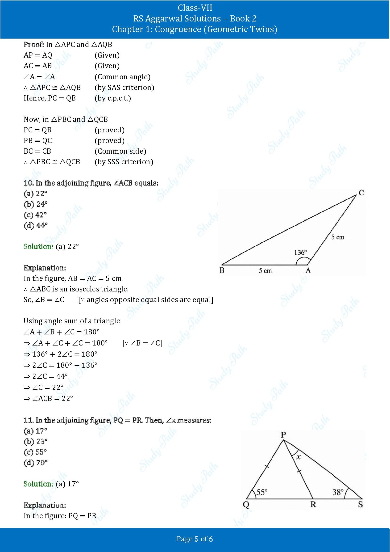 RS Aggarwal Solutions Class 7 Book 2 Chapter 1 Congruence Geometric Twins Test Paper 1 00005
