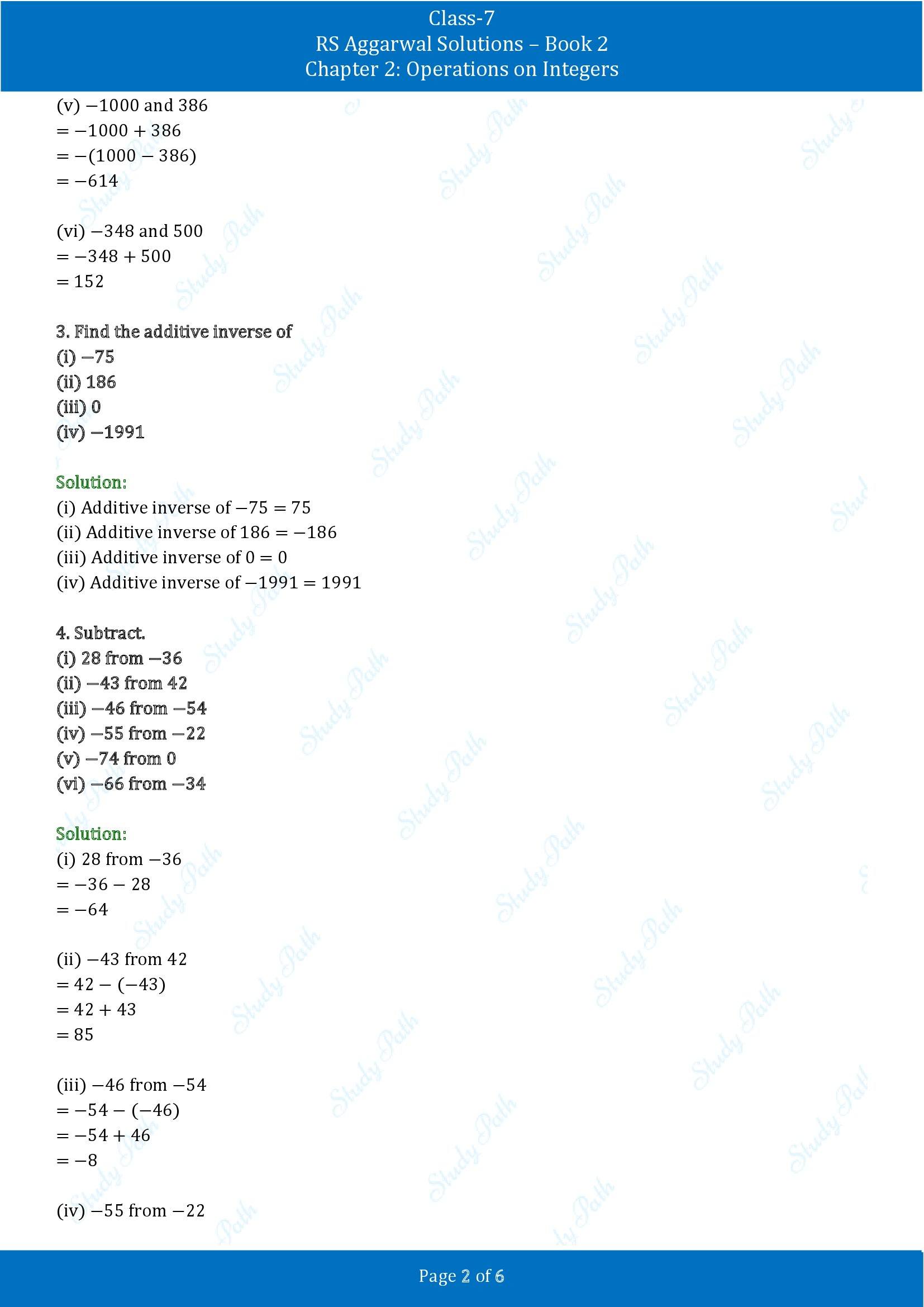 RS Aggarwal Solutions Class 7 Book 2 Chapter 2 Operations on Integers Exercise 2A 00002