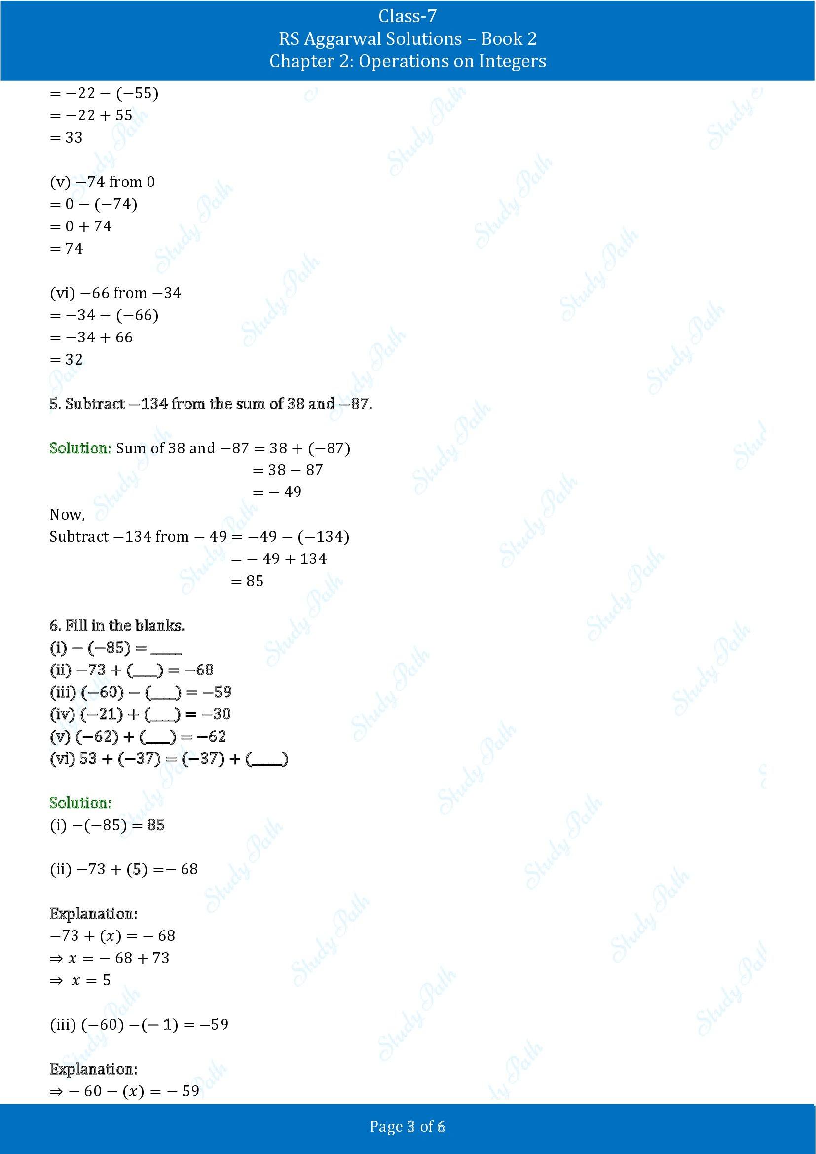 RS Aggarwal Solutions Class 7 Book 2 Chapter 2 Operations on Integers Exercise 2A 00003