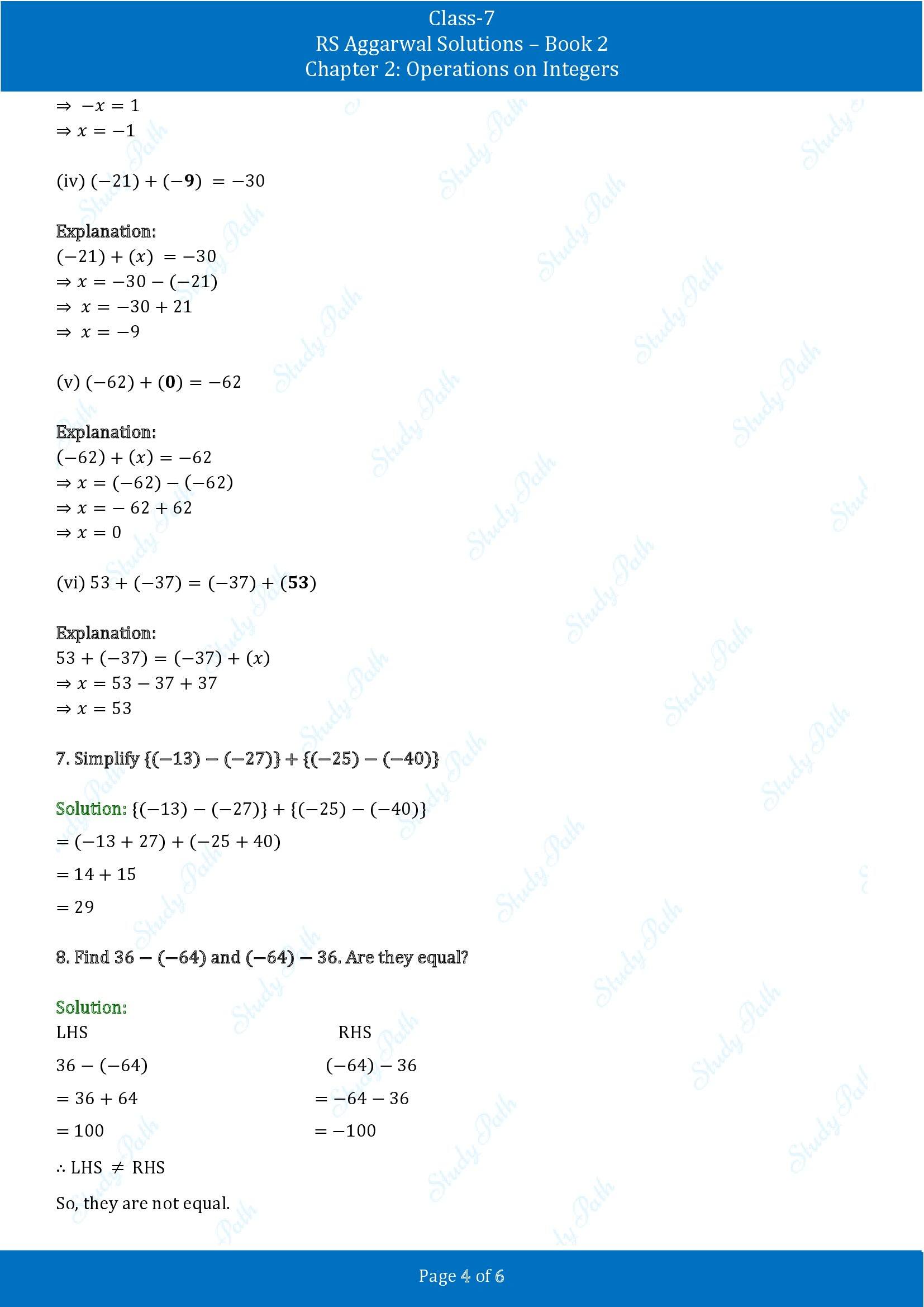 RS Aggarwal Solutions Class 7 Book 2 Chapter 2 Operations on Integers Exercise 2A 00004