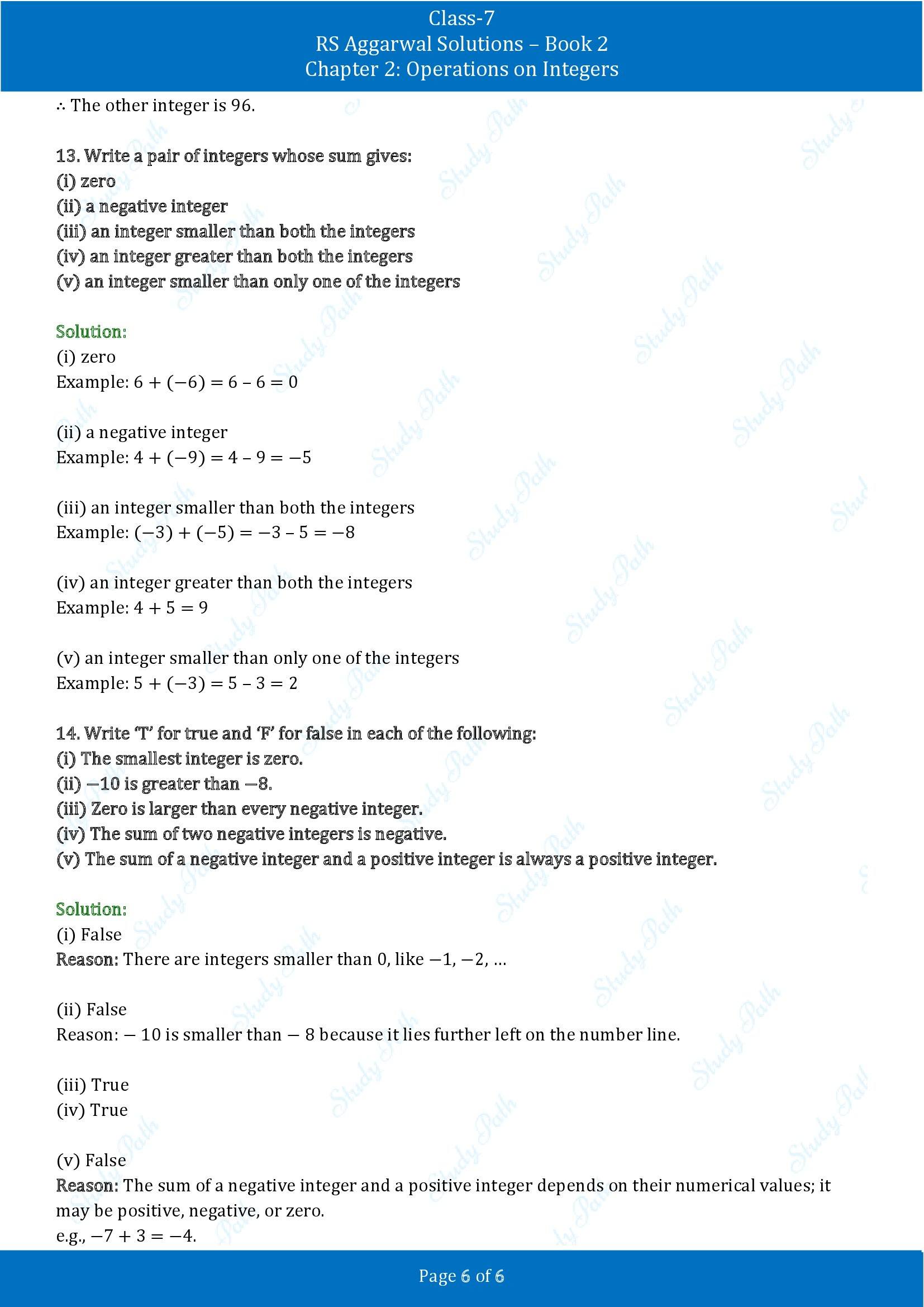 RS Aggarwal Solutions Class 7 Book 2 Chapter 2 Operations on Integers Exercise 2A 00006