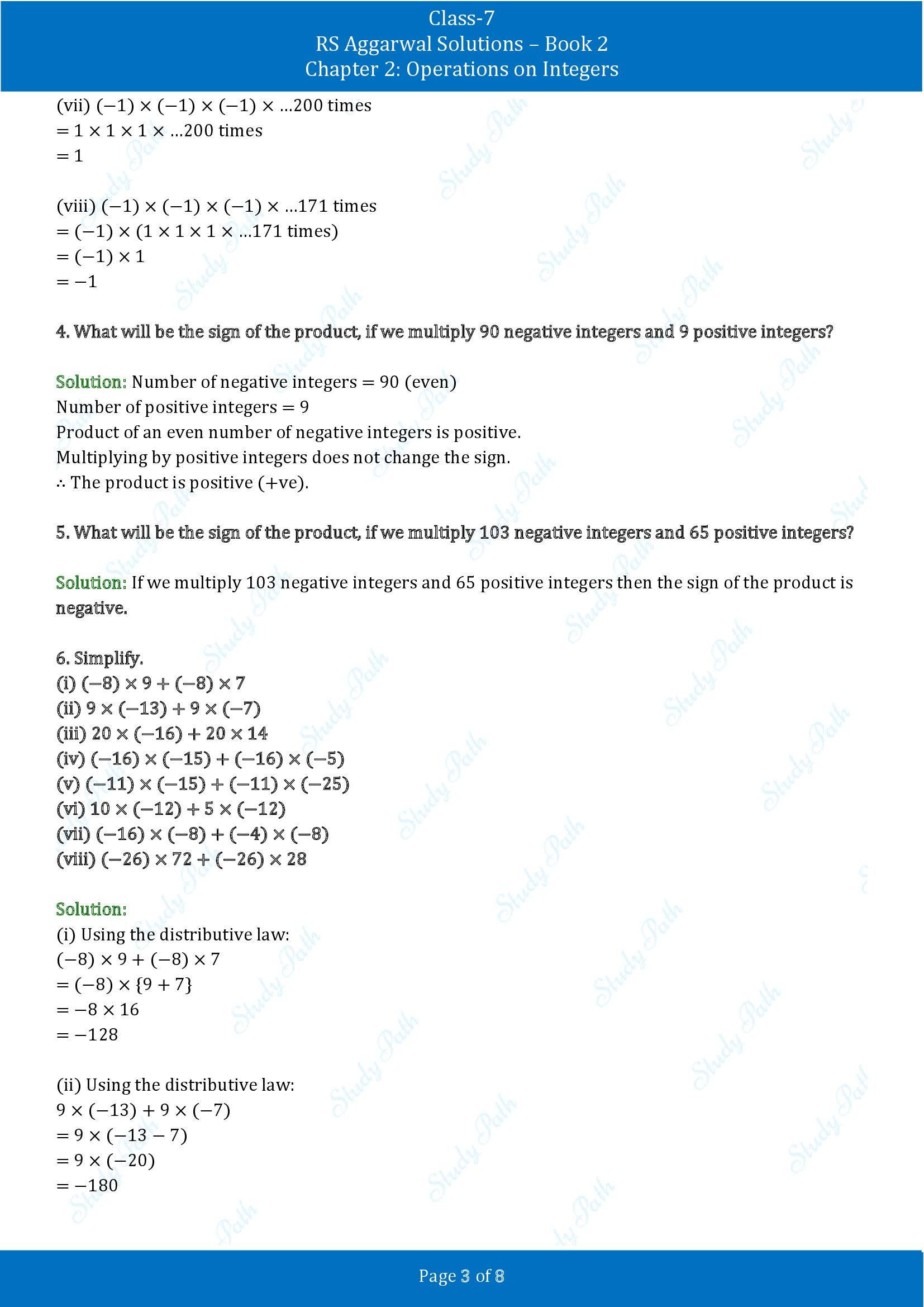 RS Aggarwal Solutions Class 7 Book 2 Chapter 2 Operations on Integers Exercise 2B 00003