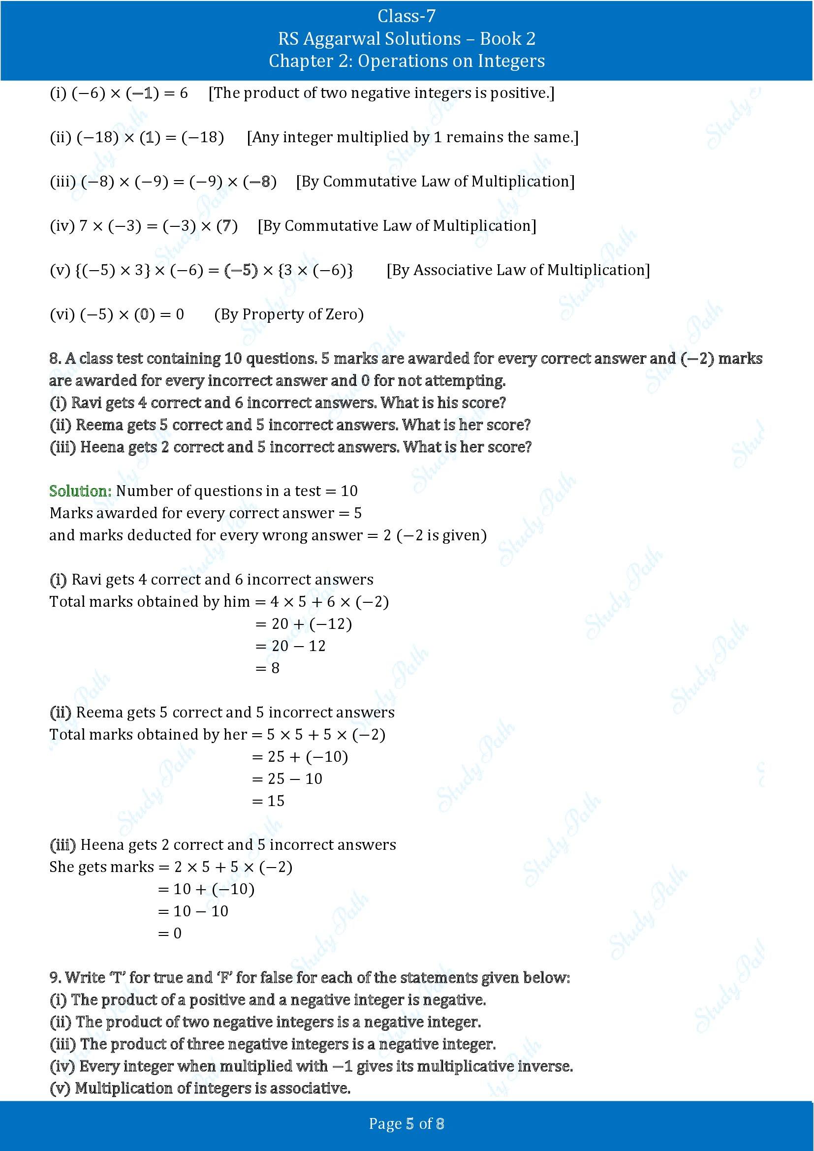 RS Aggarwal Solutions Class 7 Book 2 Chapter 2 Operations on Integers Exercise 2B 00005