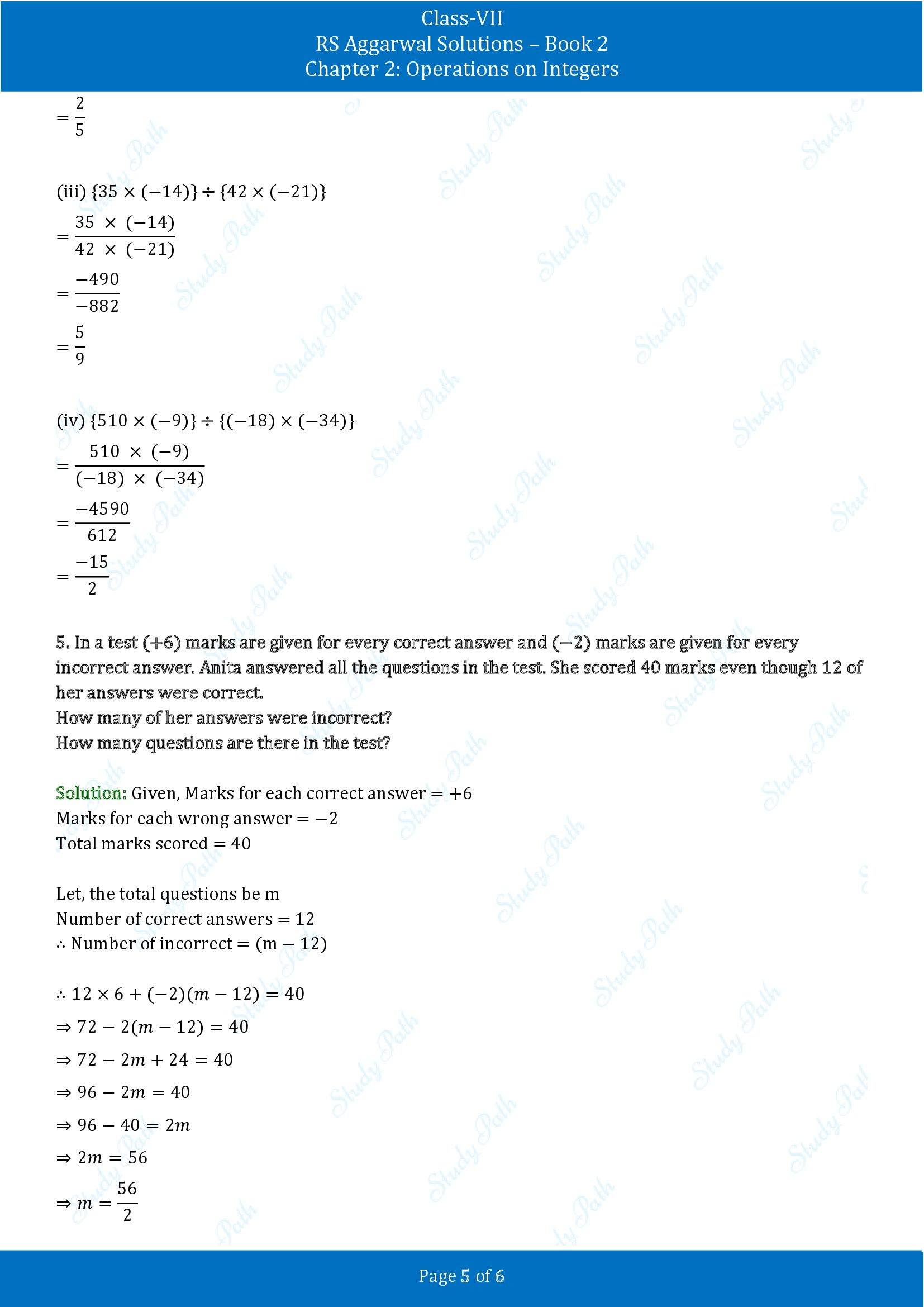 RS Aggarwal Solutions Class 7 Book 2 Chapter 2 Operations on Integers Exercise 2C 00005