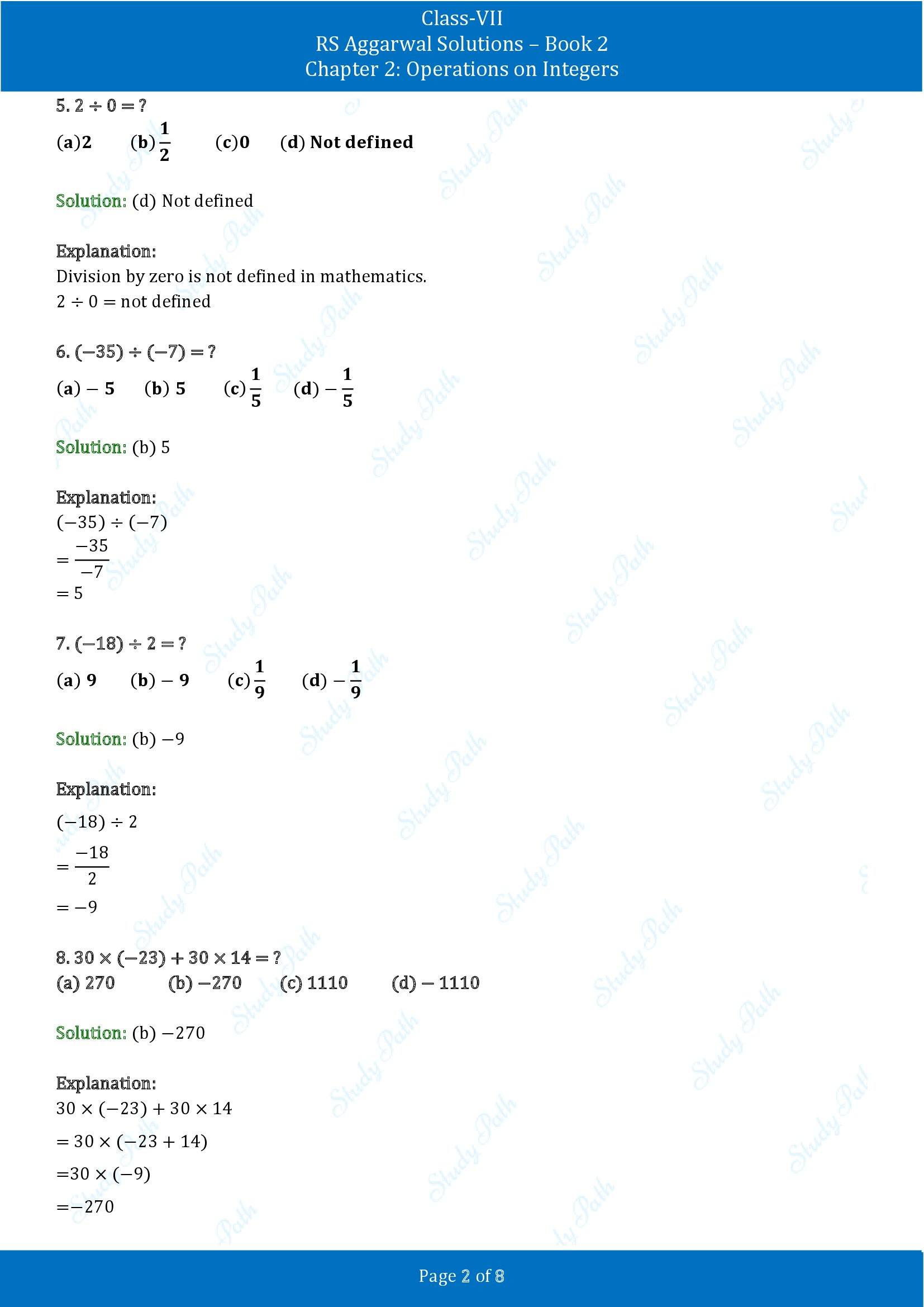 RS Aggarwal Solutions Class 7 Book 2 Chapter 2 Operations on Integers Exercise 2D 00002