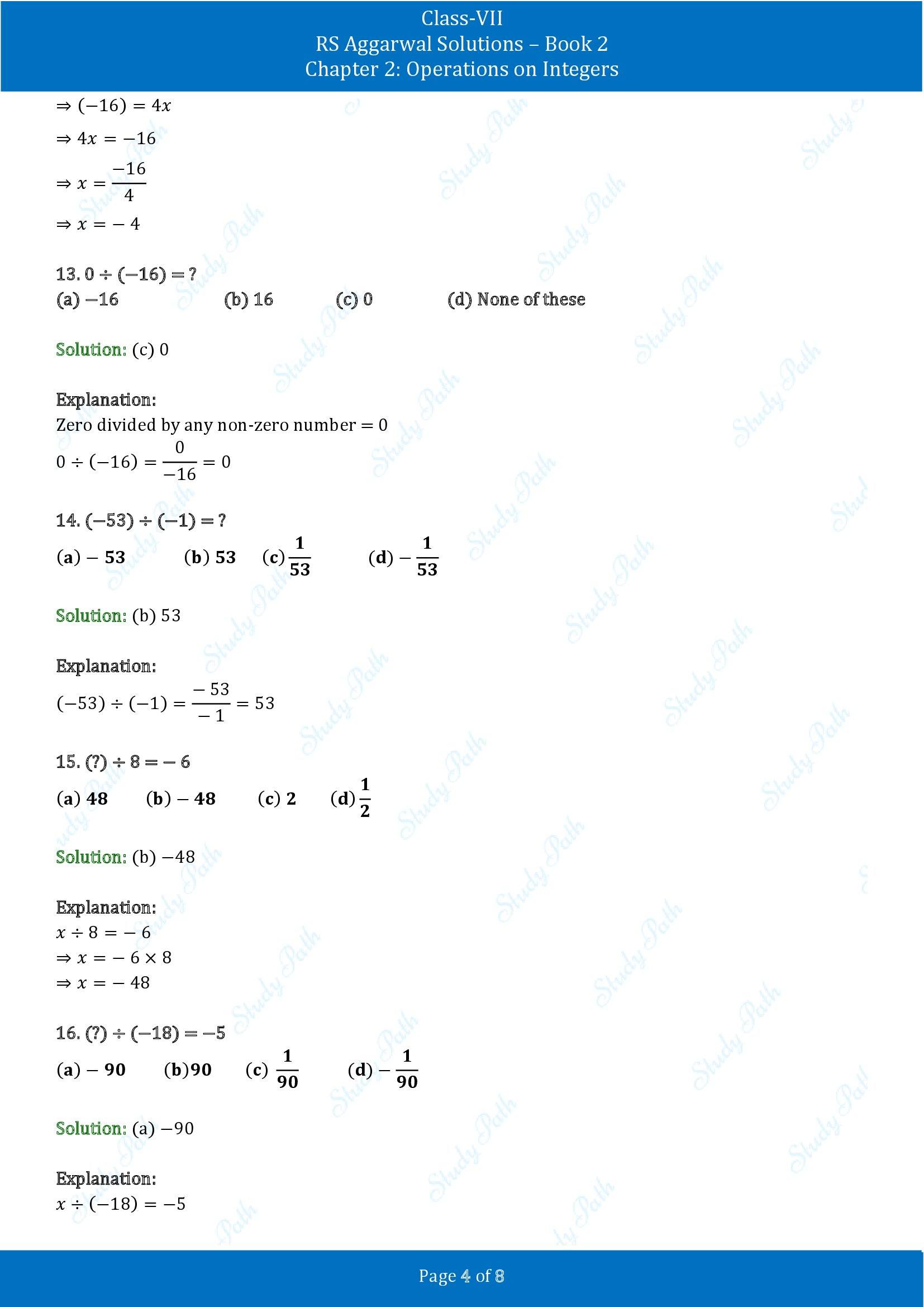 RS Aggarwal Solutions Class 7 Book 2 Chapter 2 Operations on Integers Exercise 2D 00004