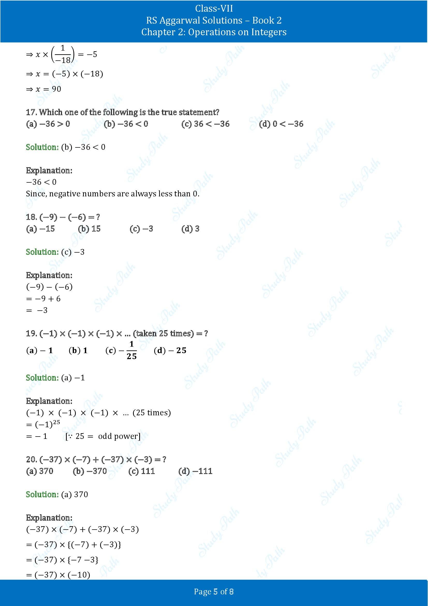 RS Aggarwal Solutions Class 7 Book 2 Chapter 2 Operations on Integers Exercise 2D 00005