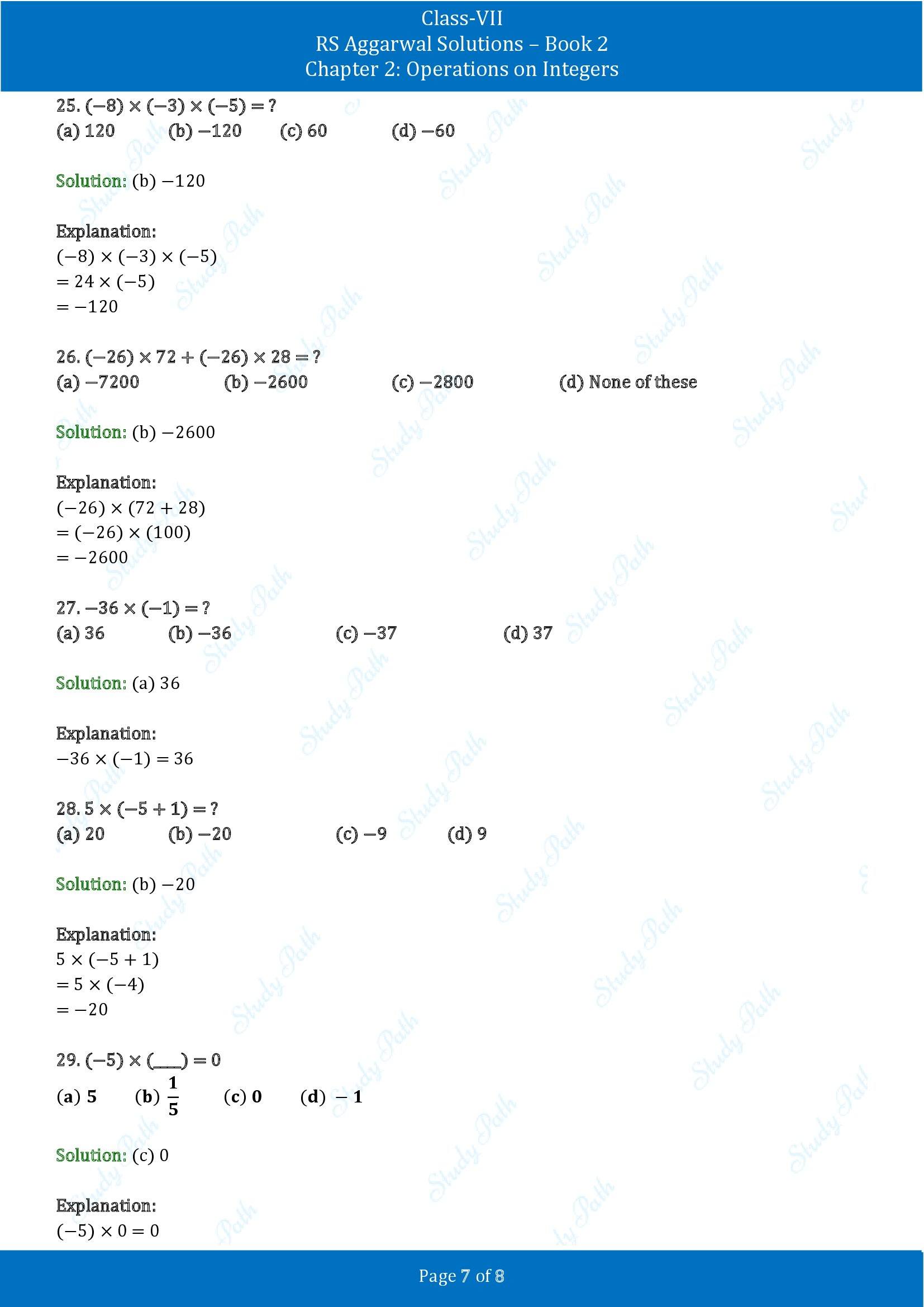 RS Aggarwal Solutions Class 7 Book 2 Chapter 2 Operations on Integers Exercise 2D 00007