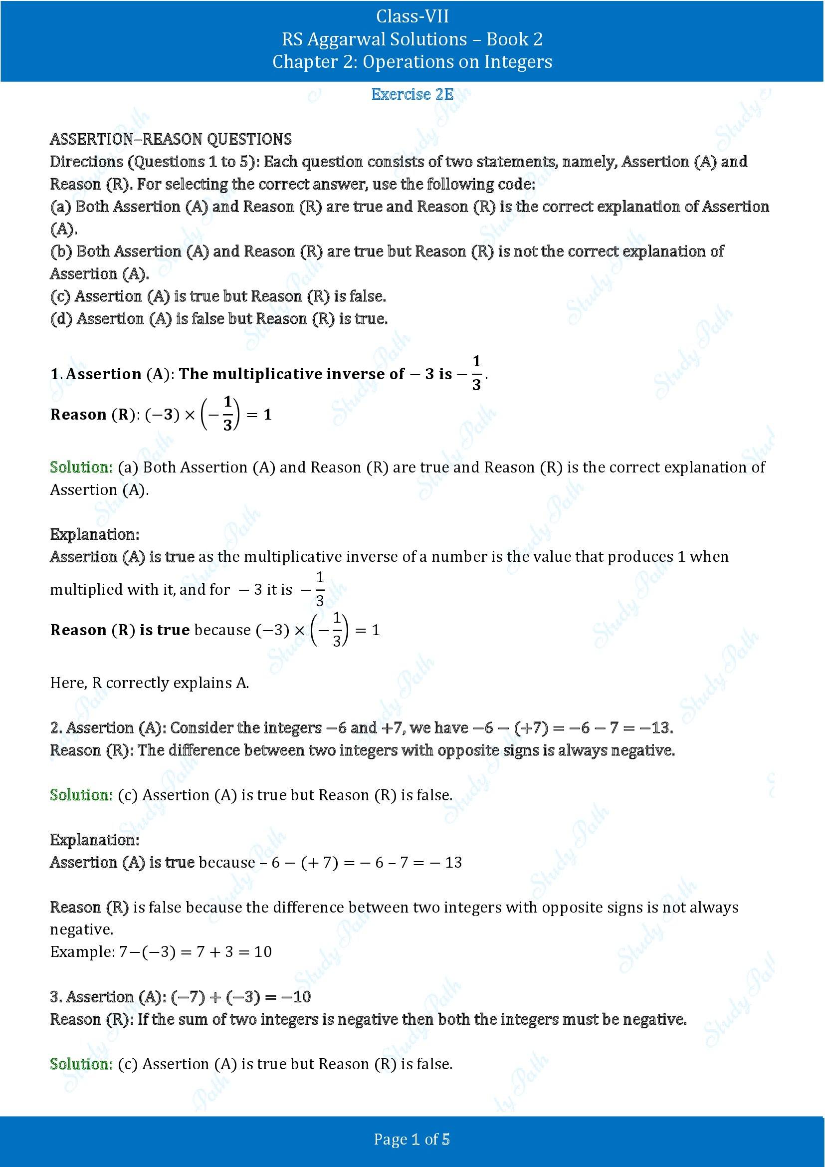 RS Aggarwal Solutions Class 7 Book 2 Chapter 2 Operations on Integers Exercise 2E 00001