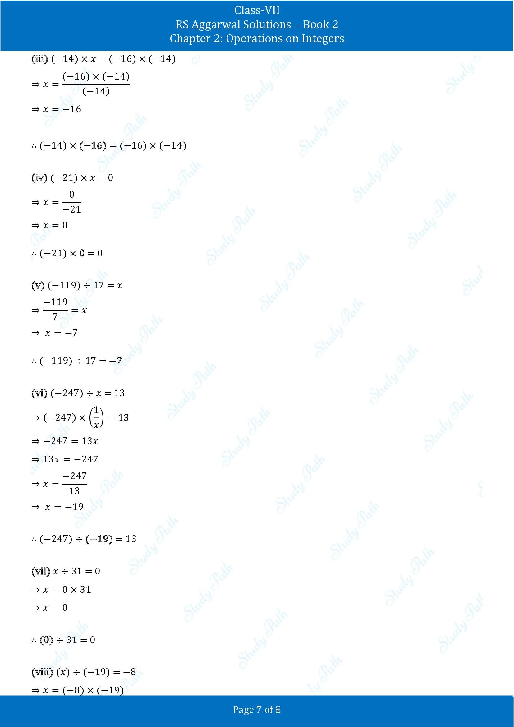 RS Aggarwal Solutions Class 7 Book 2 Chapter 2 Operations on Integers Test Paper 2 00007