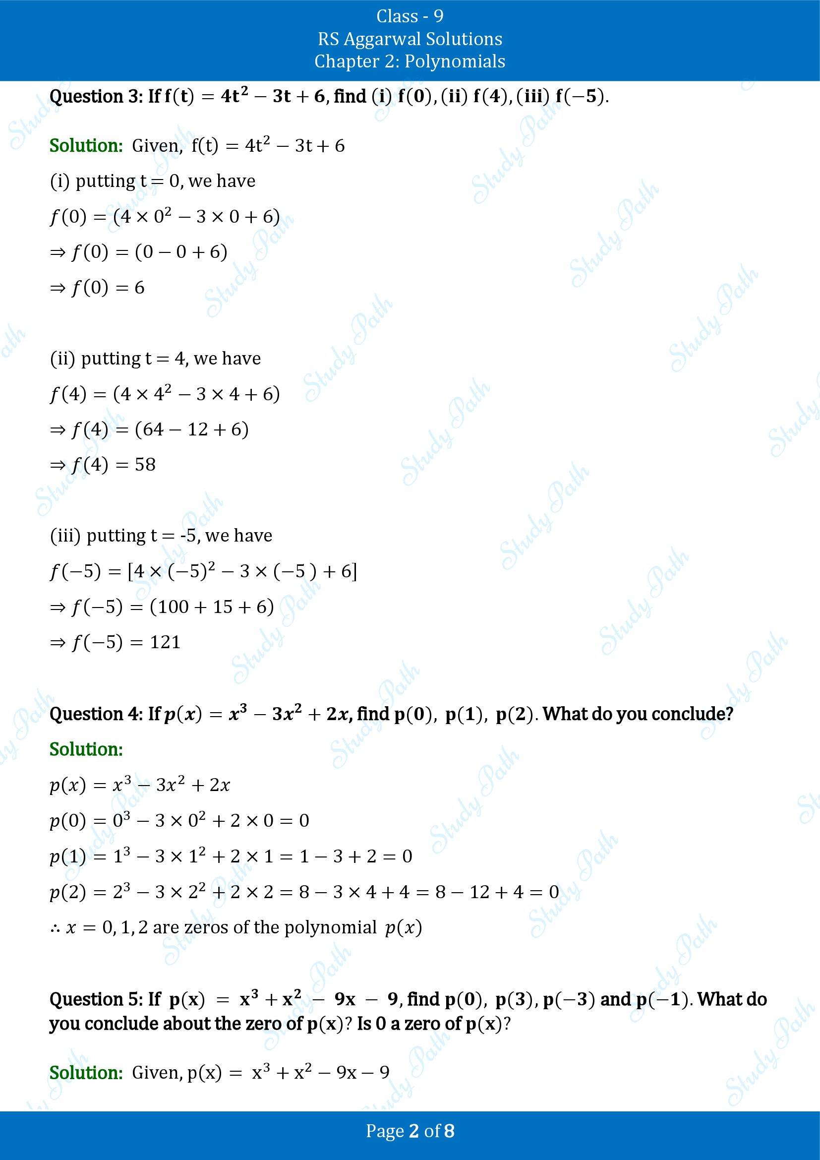 RS Aggarwal Solutions Class 9 Chapter 2 Polynomials Exercise 2B 00002