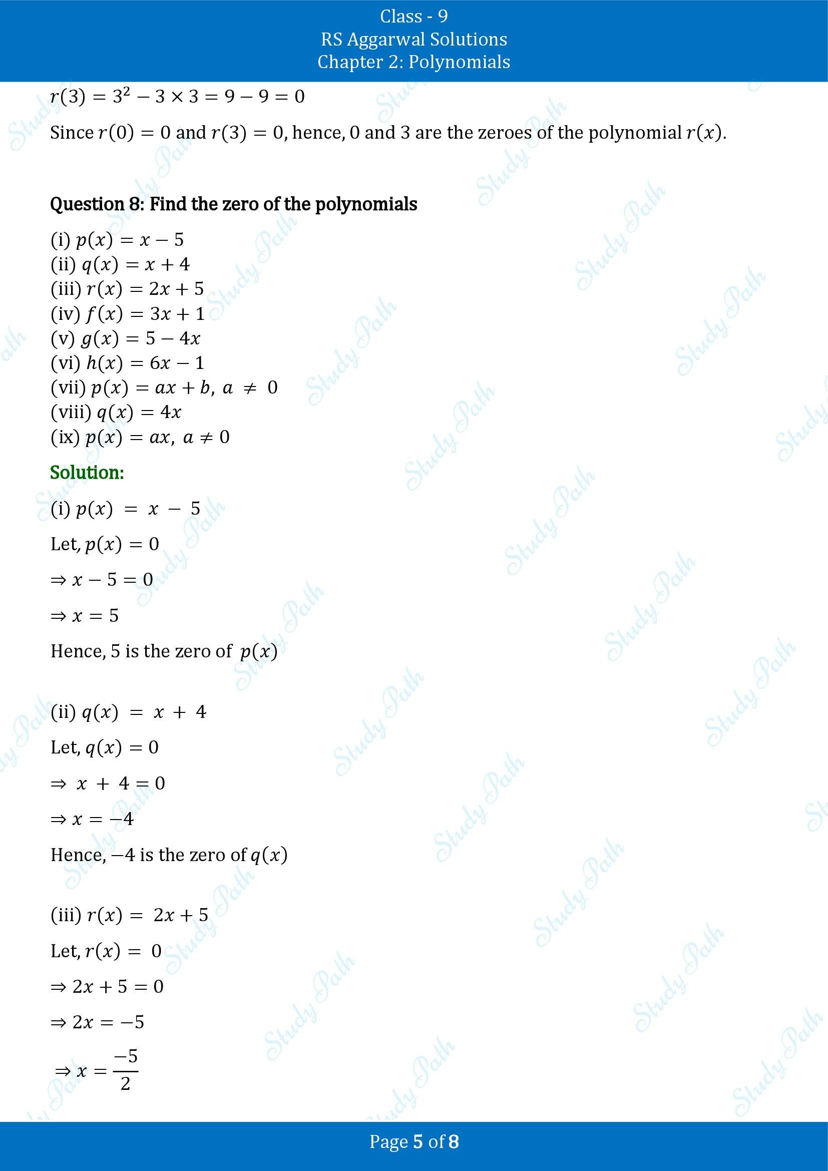 RS Aggarwal Solutions Class 9 Chapter 2 Polynomials Exercise 2B 00005