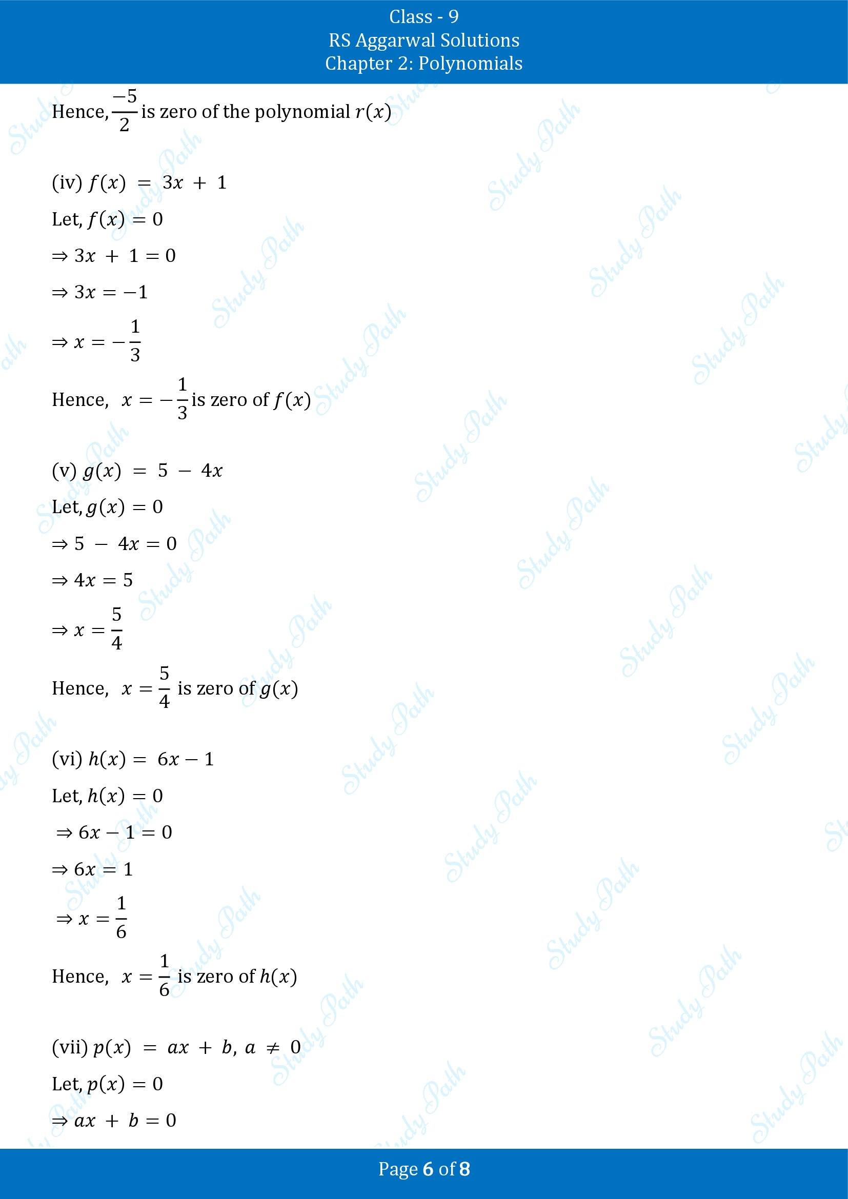 RS Aggarwal Solutions Class 9 Chapter 2 Polynomials Exercise 2B 00006
