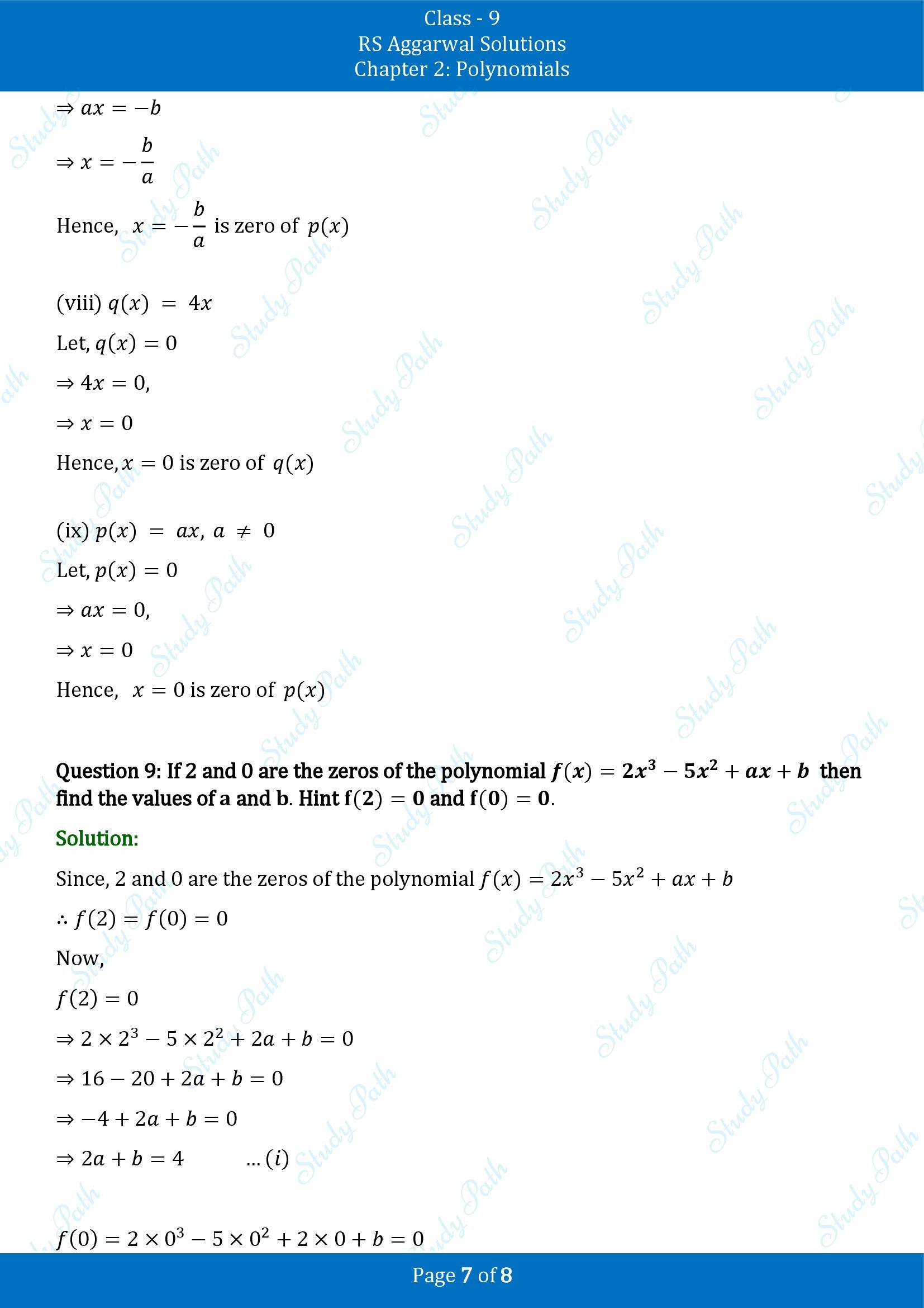 RS Aggarwal Solutions Class 9 Chapter 2 Polynomials Exercise 2B 00007