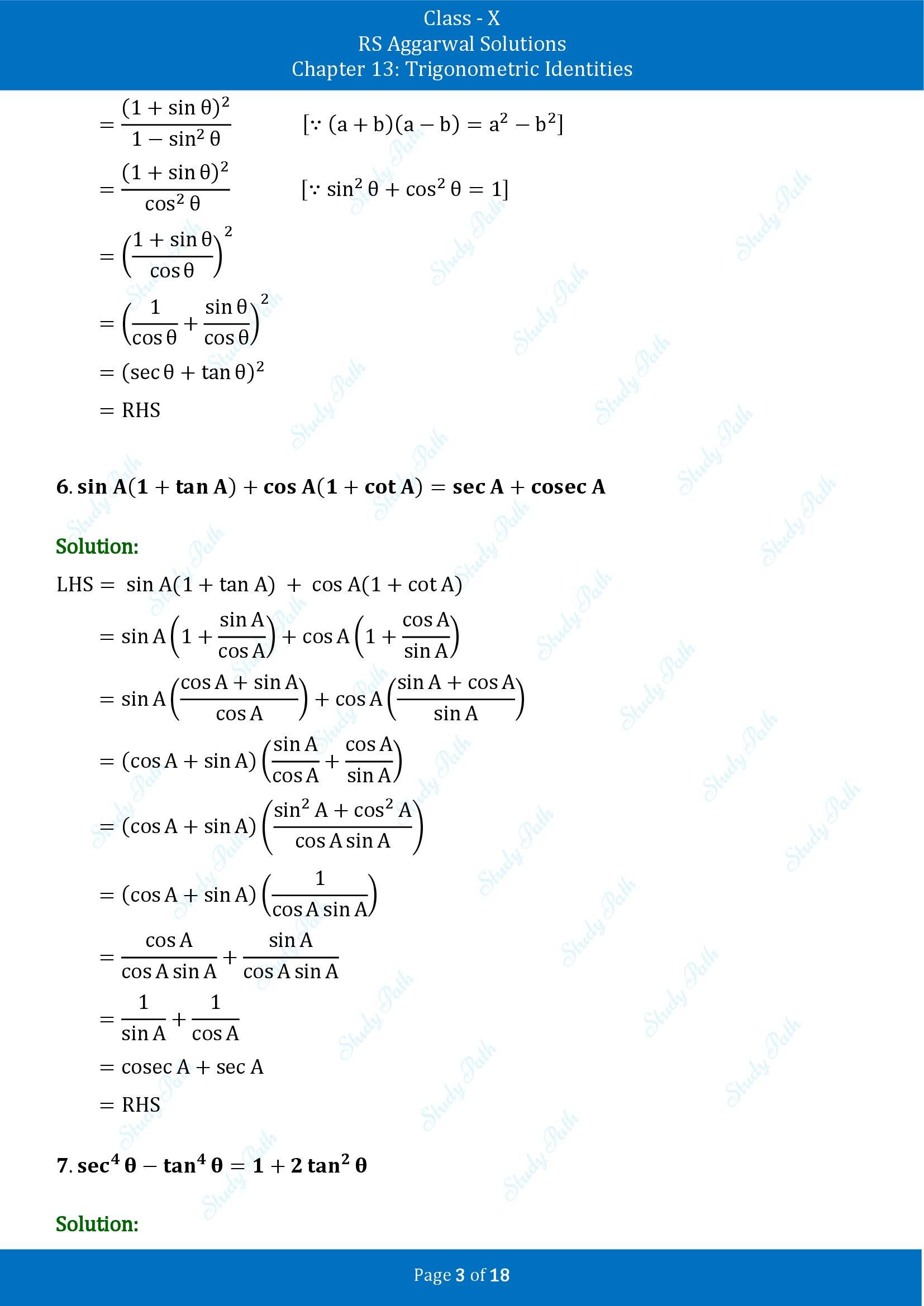 RS Aggarwal Solutions for Class 10 Chapter 13 Trigonometric Identities Exercise 13A 00003