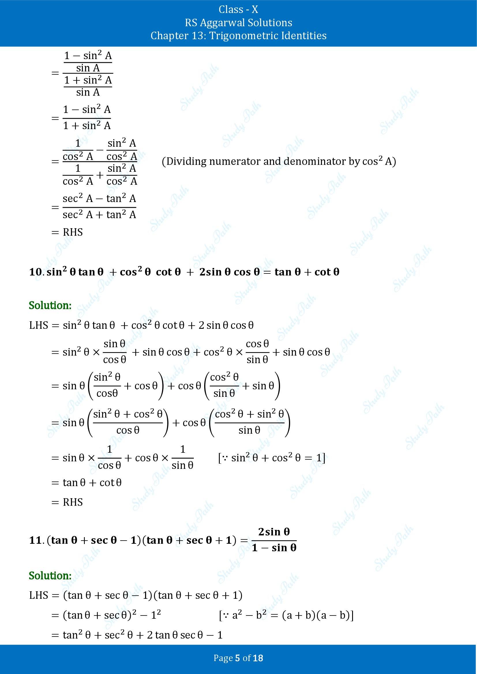 RS Aggarwal Solutions for Class 10 Chapter 13 Trigonometric Identities Exercise 13A 00005