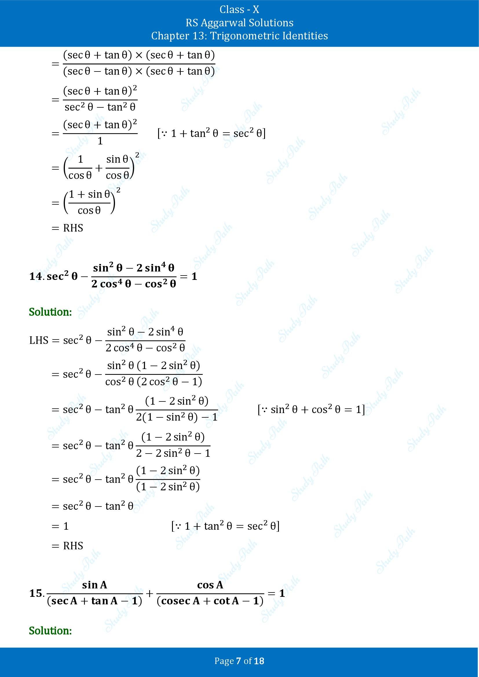 RS Aggarwal Solutions for Class 10 Chapter 13 Trigonometric Identities Exercise 13A 00007