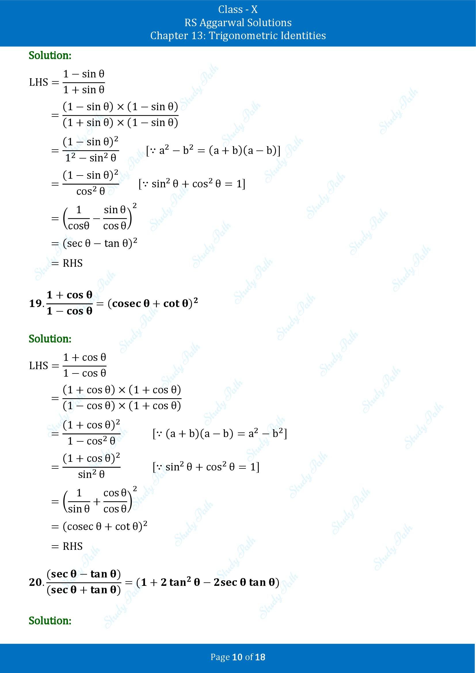 RS Aggarwal Solutions for Class 10 Chapter 13 Trigonometric Identities Exercise 13A 00010