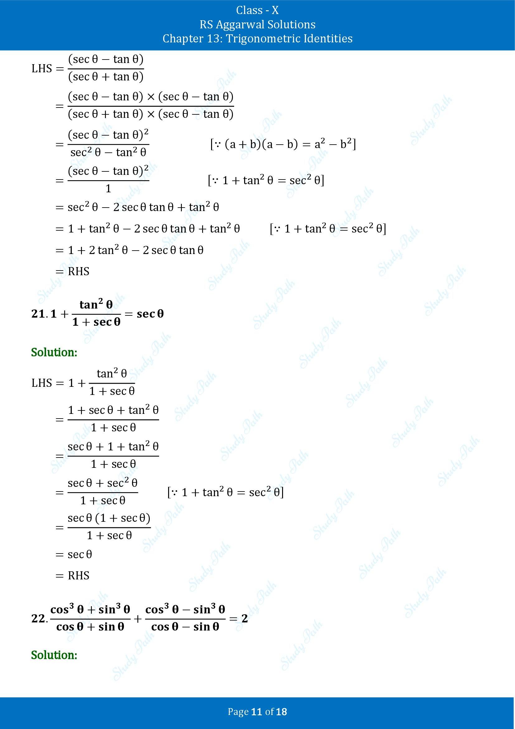 RS Aggarwal Solutions for Class 10 Chapter 13 Trigonometric Identities Exercise 13A 00011