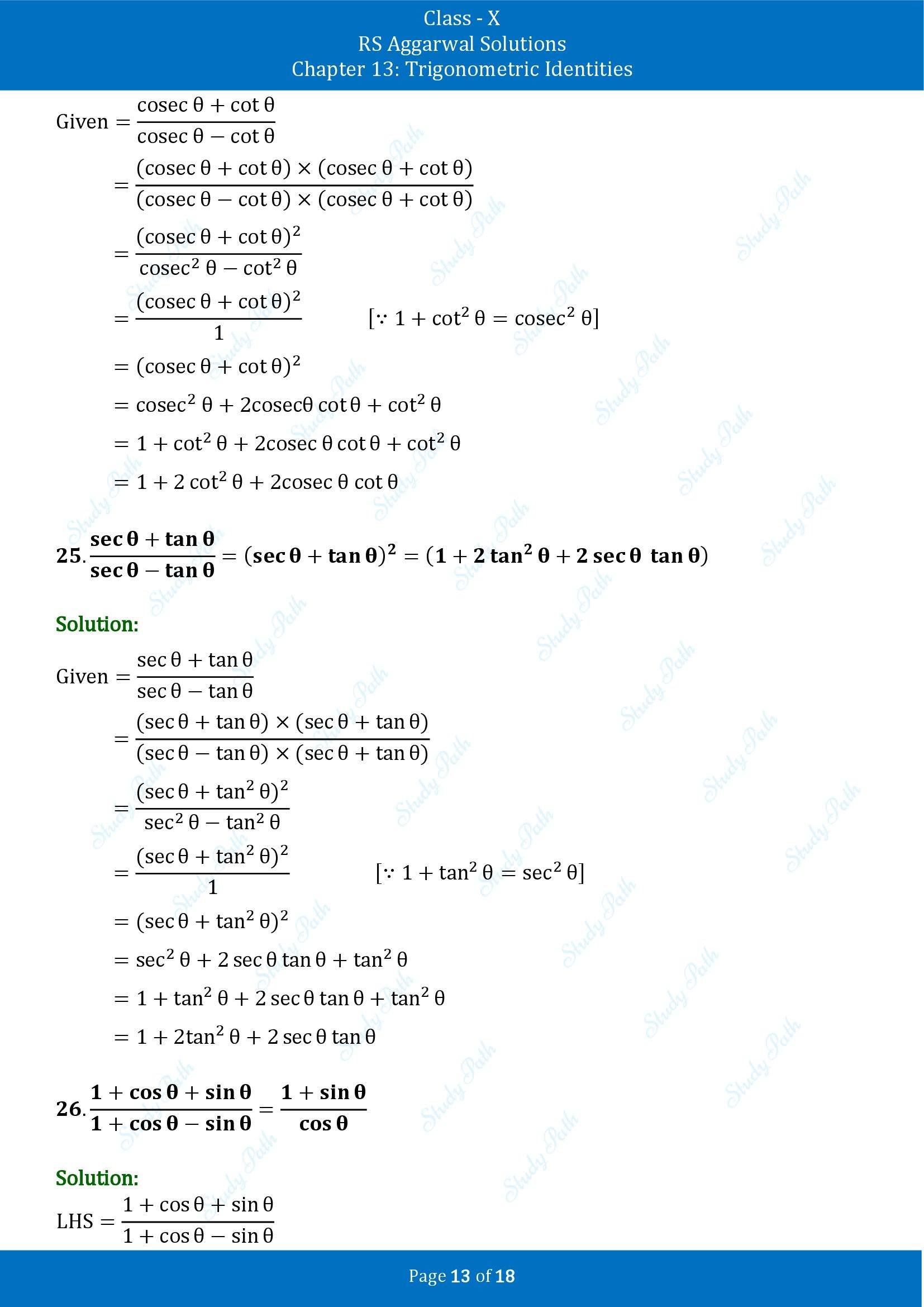 RS Aggarwal Solutions for Class 10 Chapter 13 Trigonometric Identities Exercise 13A 00013