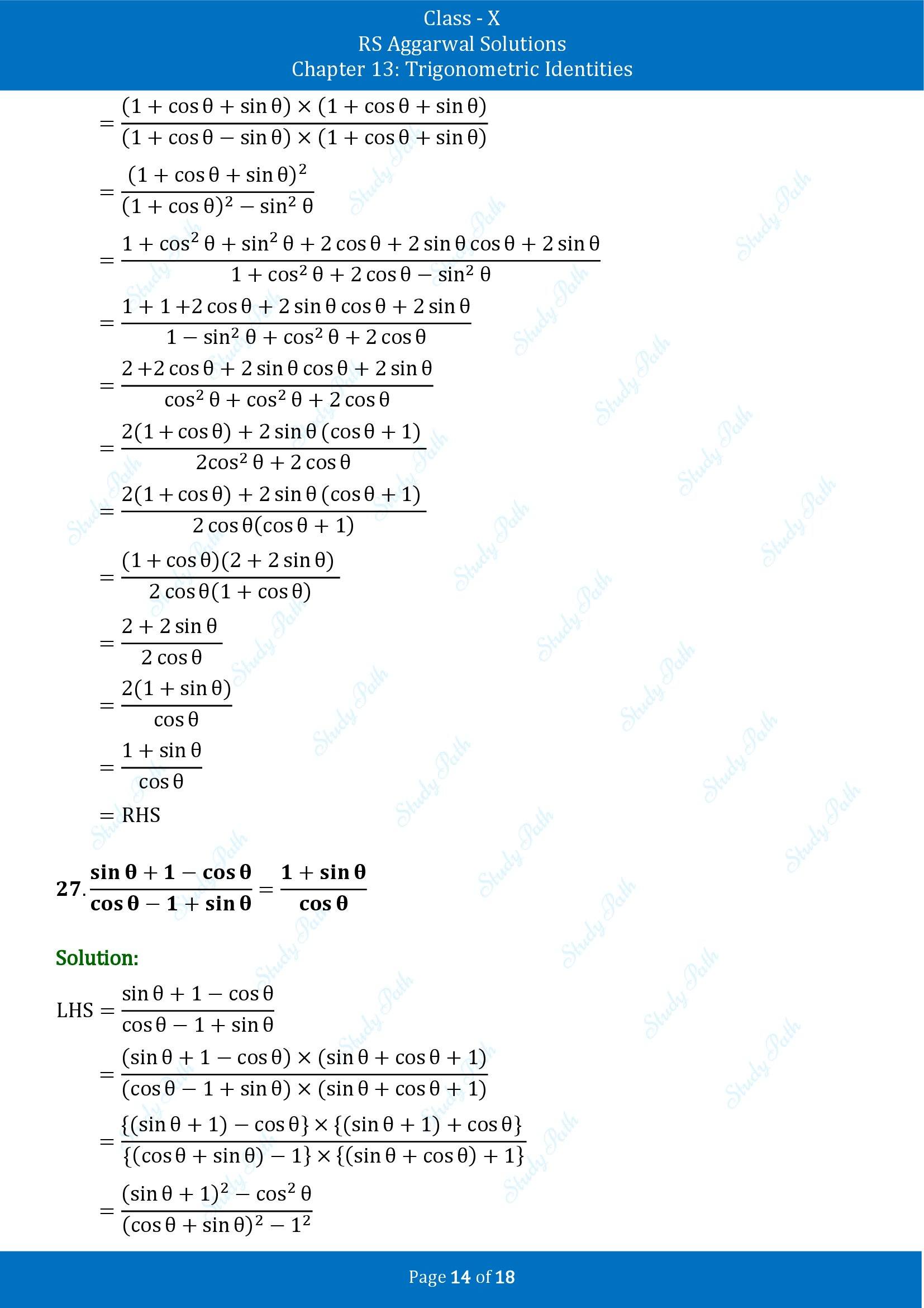 RS Aggarwal Solutions for Class 10 Chapter 13 Trigonometric Identities Exercise 13A 00014