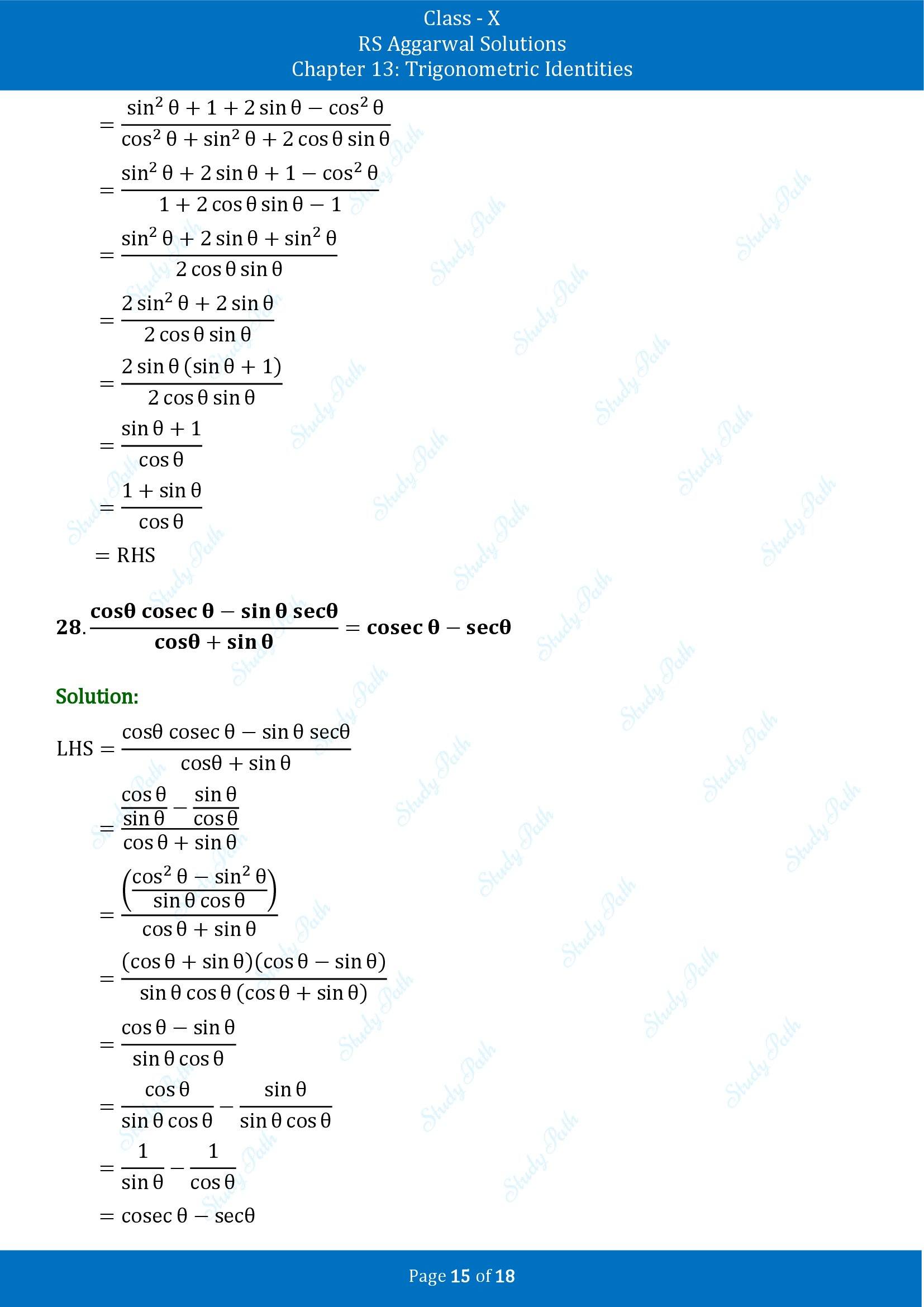 RS Aggarwal Solutions for Class 10 Chapter 13 Trigonometric Identities Exercise 13A 00015