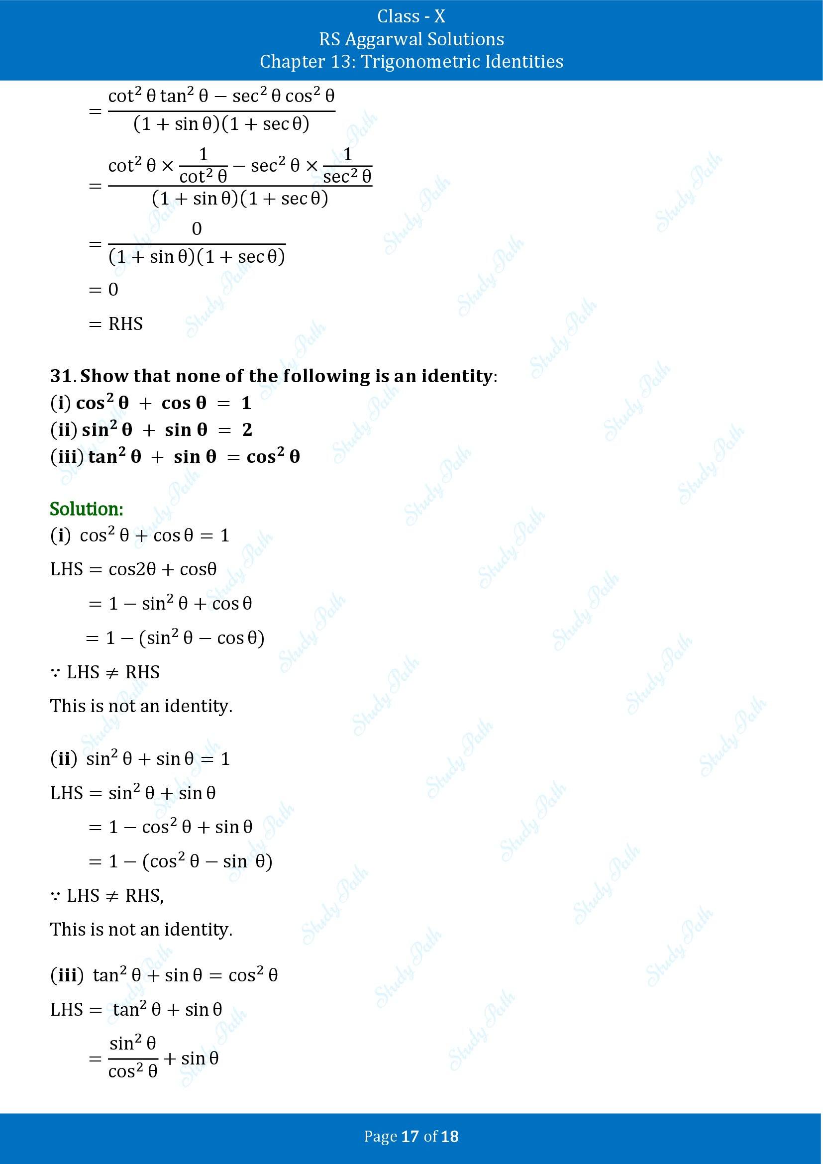 RS Aggarwal Solutions for Class 10 Chapter 13 Trigonometric Identities Exercise 13A 00017