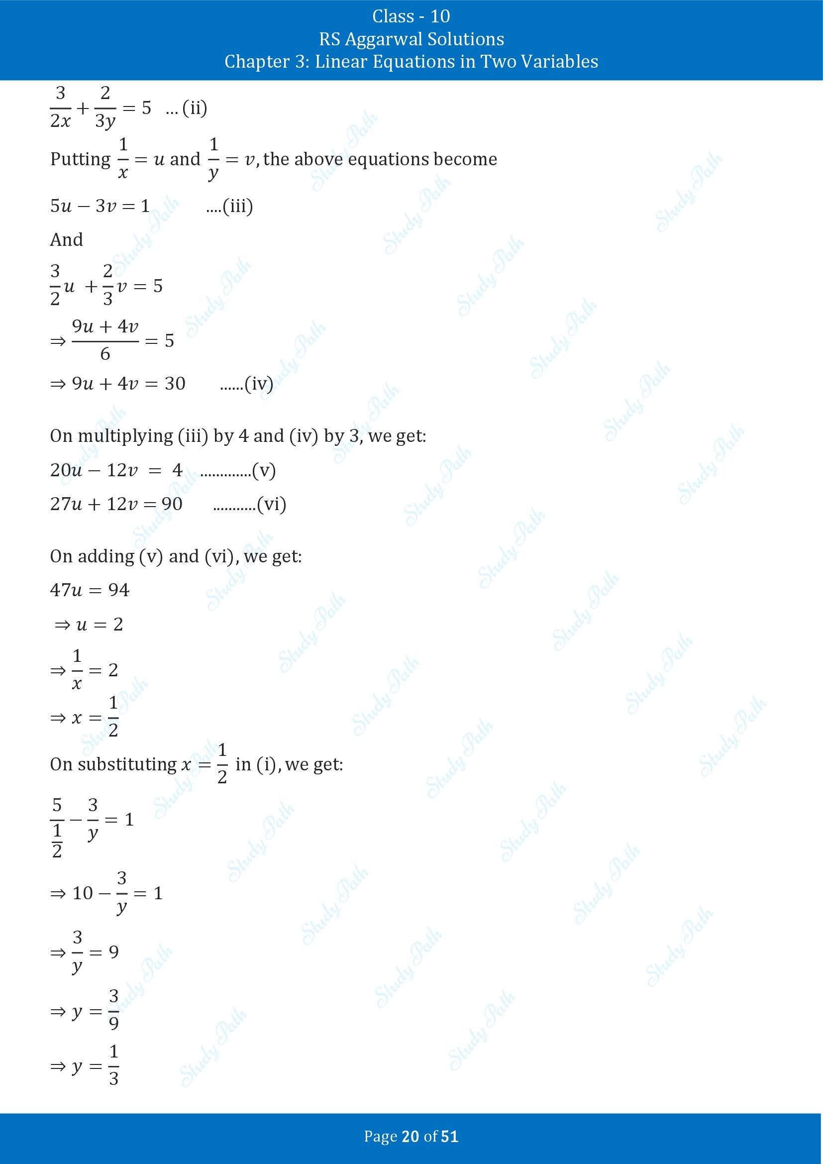 RS Aggarwal Solutions for Class 10 Chapter 3 Linear Equations in Two Variables Exercise 3B 00020