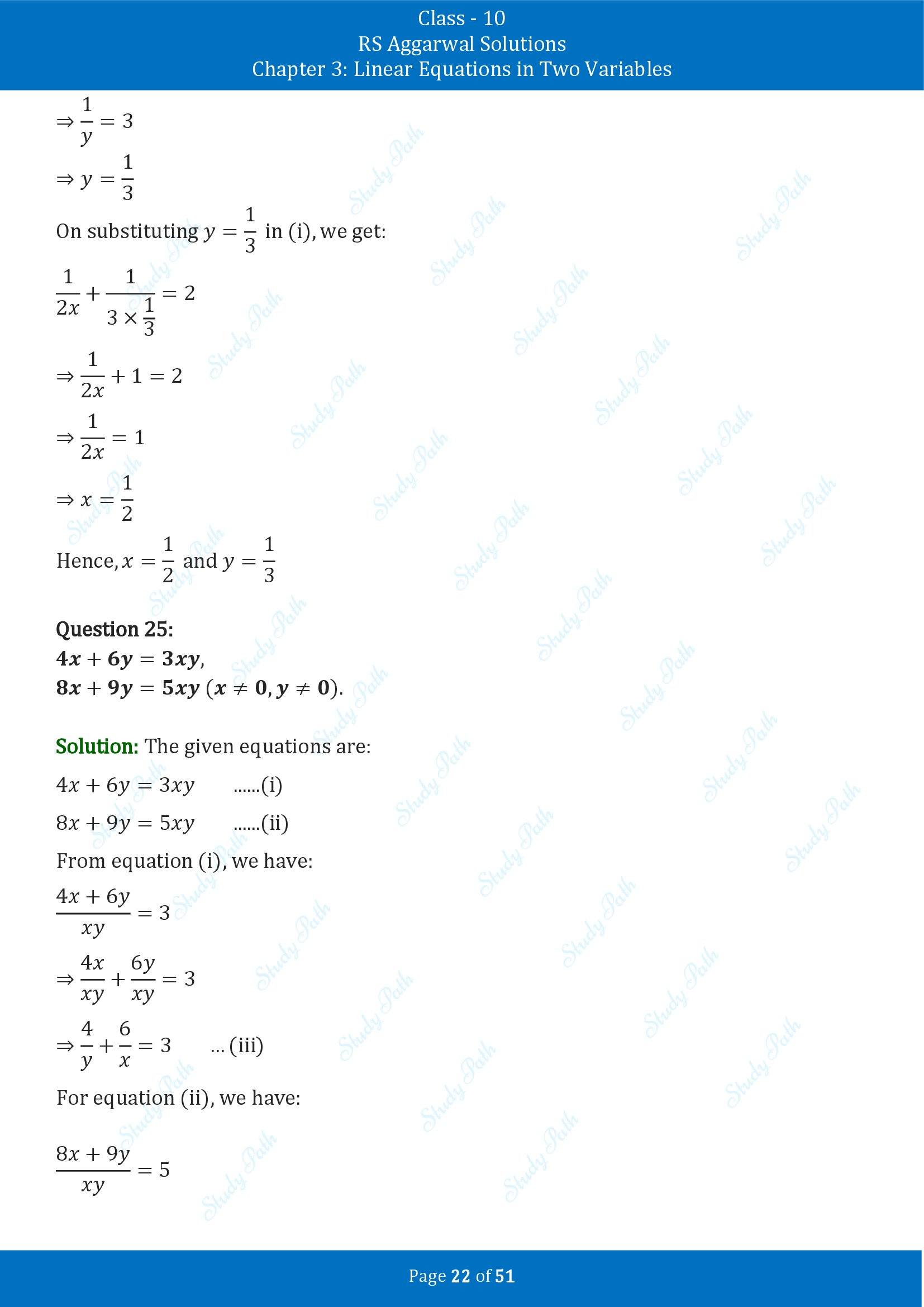 RS Aggarwal Solutions for Class 10 Chapter 3 Linear Equations in Two Variables Exercise 3B 00022