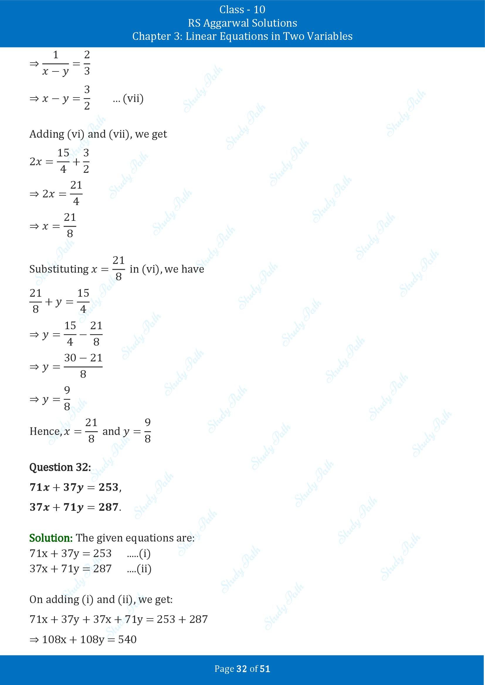 RS Aggarwal Solutions for Class 10 Chapter 3 Linear Equations in Two Variables Exercise 3B 00032