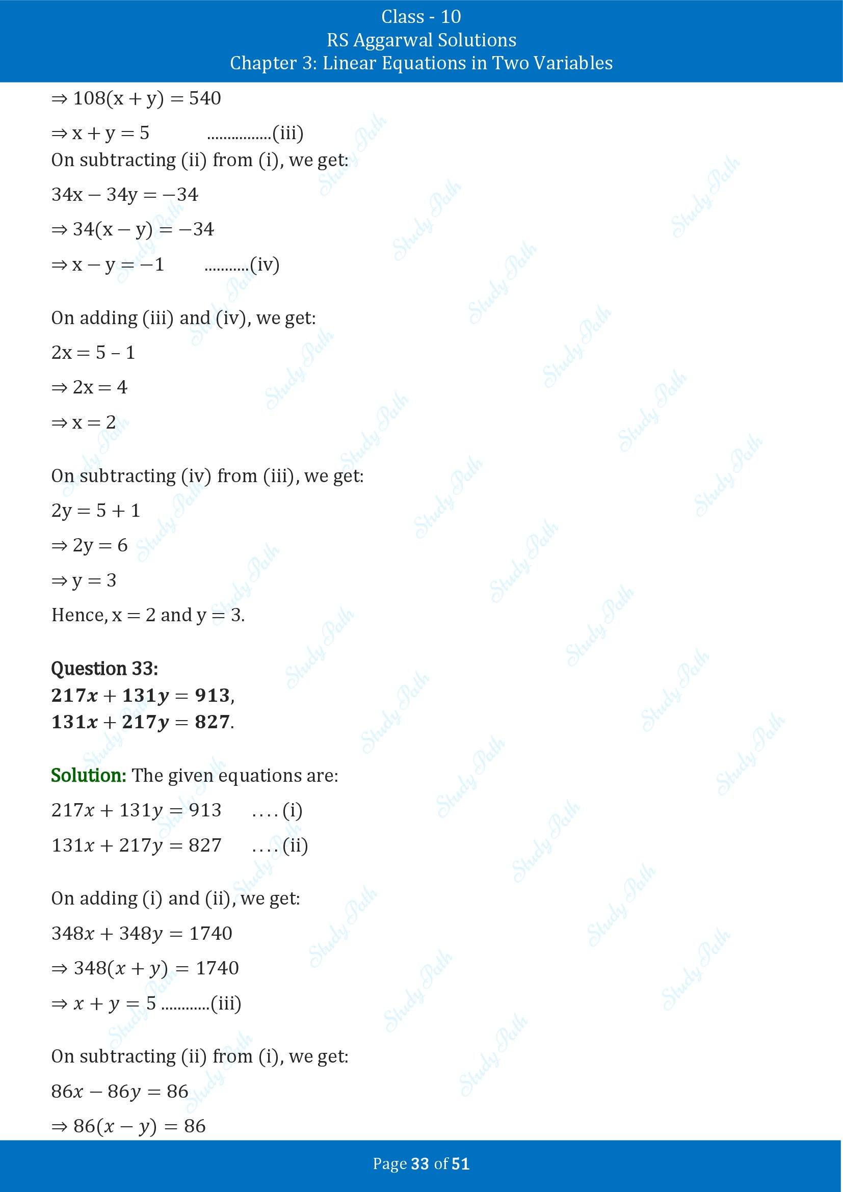 RS Aggarwal Solutions for Class 10 Chapter 3 Linear Equations in Two Variables Exercise 3B 00033