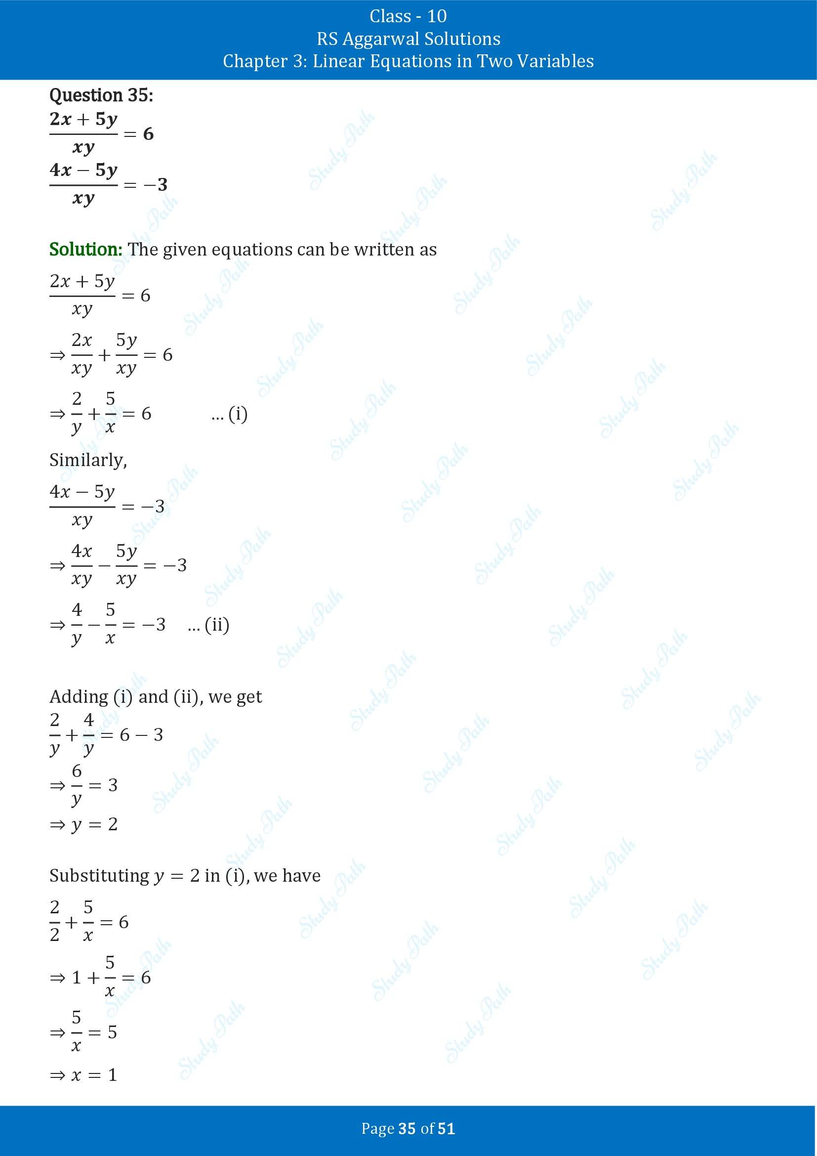 RS Aggarwal Solutions for Class 10 Chapter 3 Linear Equations in Two Variables Exercise 3B 00035