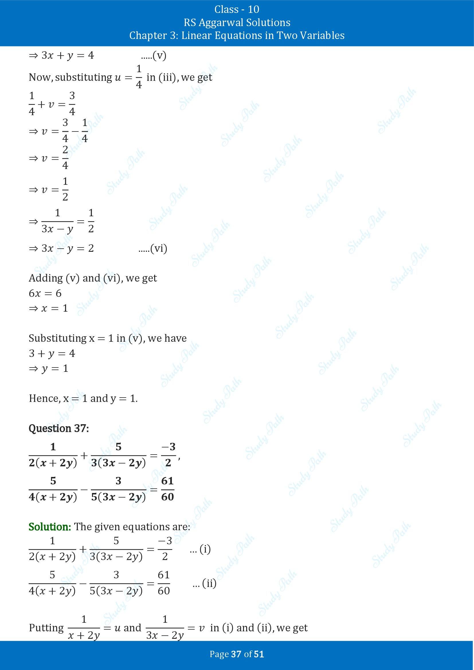 RS Aggarwal Solutions for Class 10 Chapter 3 Linear Equations in Two Variables Exercise 3B 00037