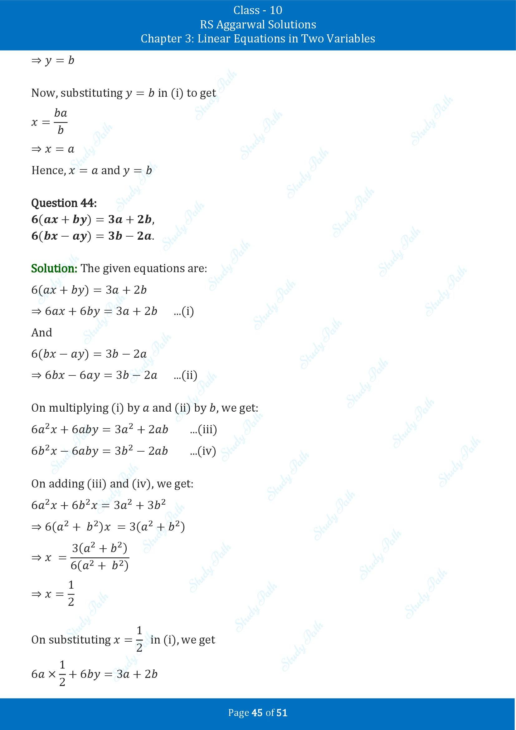 RS Aggarwal Solutions for Class 10 Chapter 3 Linear Equations in Two Variables Exercise 3B 00045