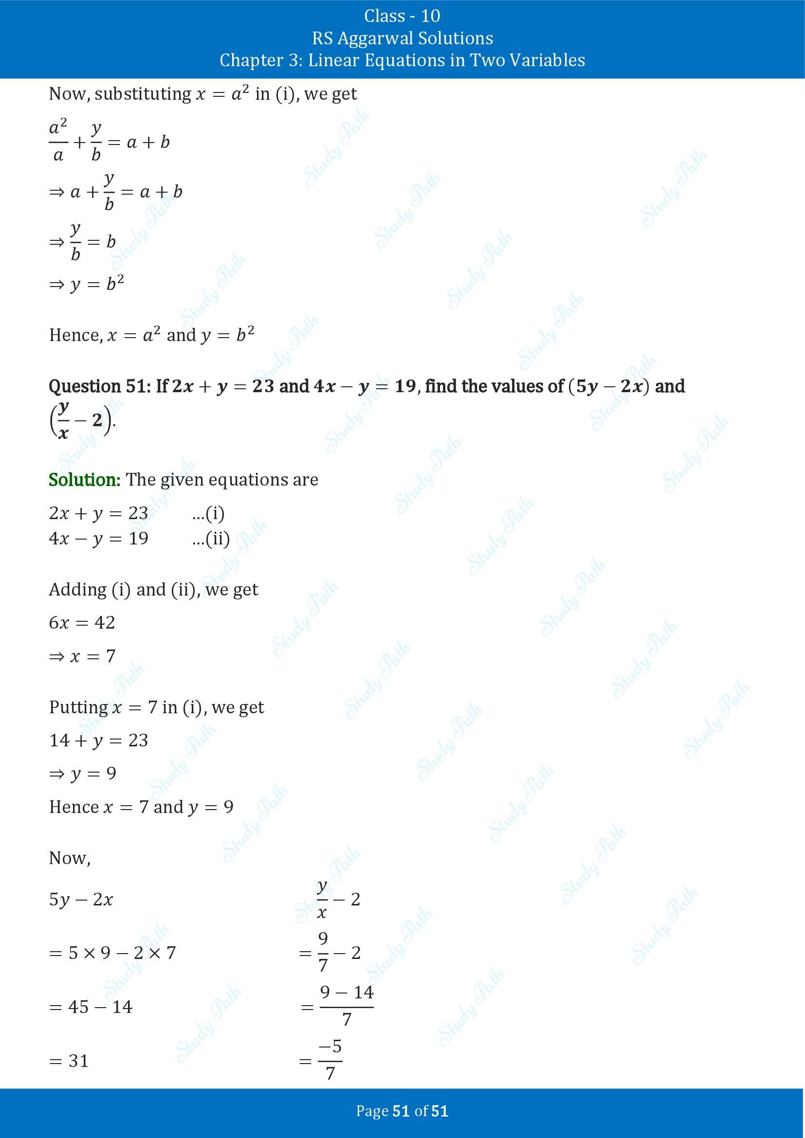 RS Aggarwal Solutions for Class 10 Chapter 3 Linear Equations in Two Variables Exercise 3B 00051