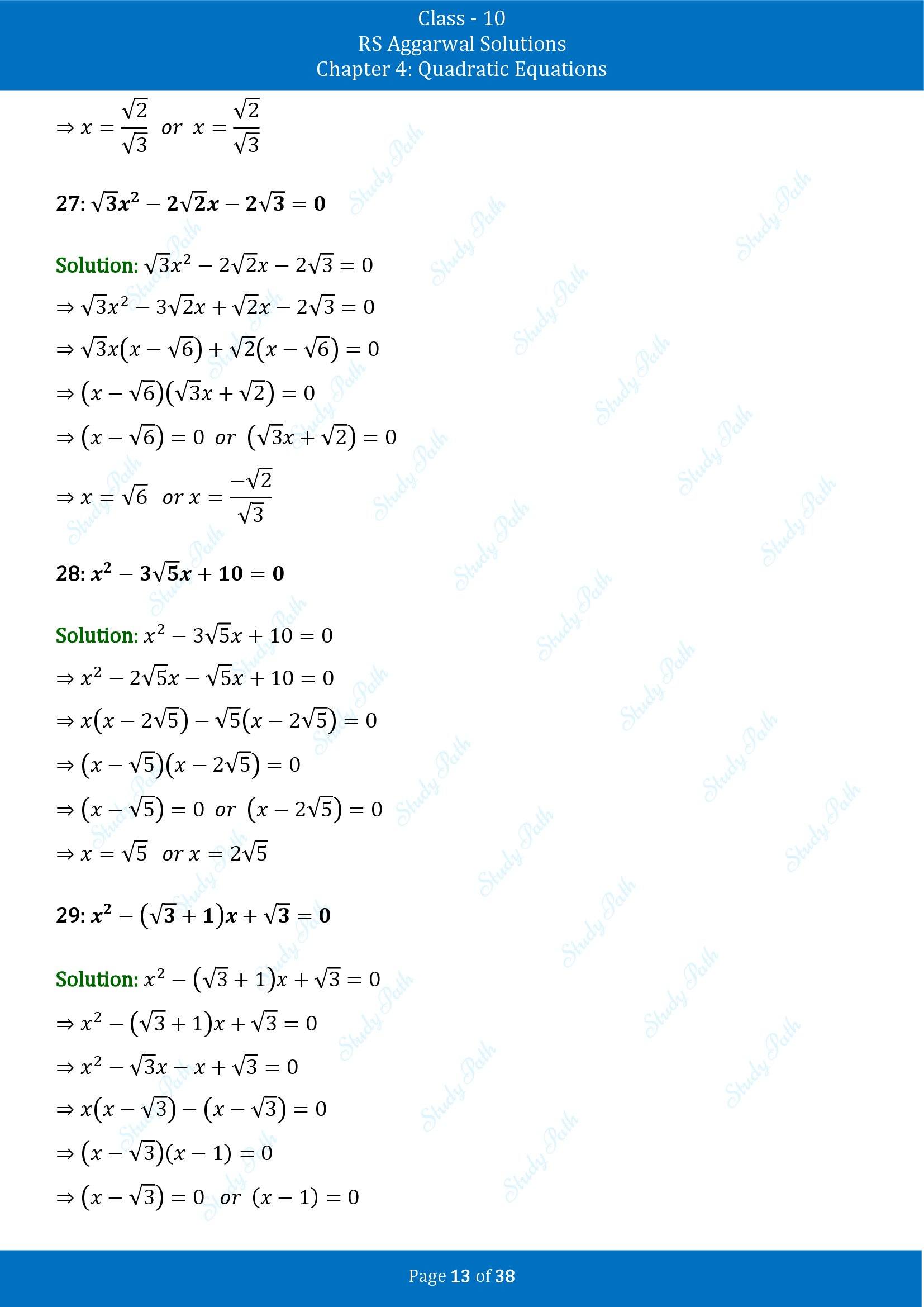 RS Aggarwal Solutions for Class 10 Chapter 4 Quadratic Equations Exercise 4A 00013