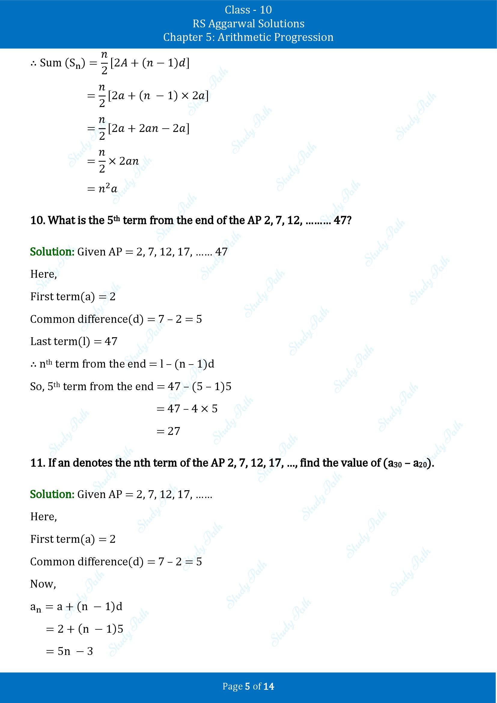 RS Aggarwal Solutions for Class 10 Chapter 5 Arithmetic Progression Exercise 5D 00005