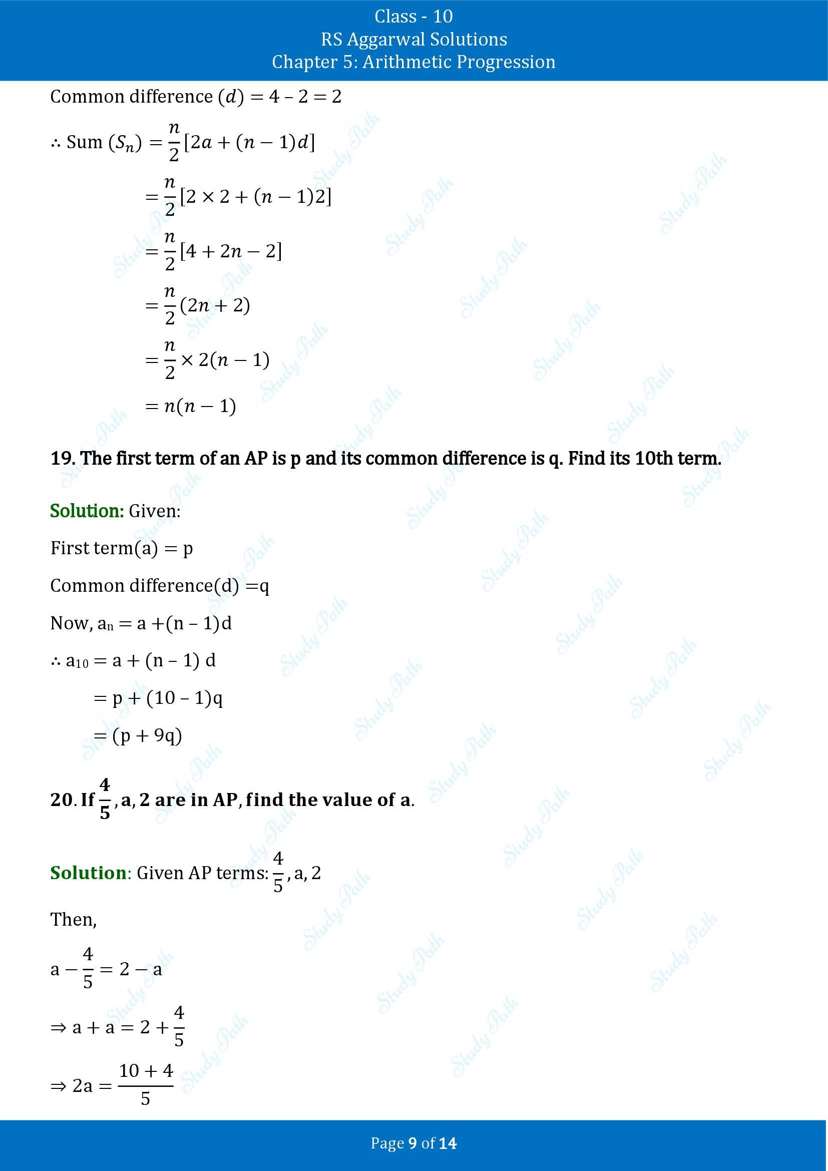RS Aggarwal Solutions for Class 10 Chapter 5 Arithmetic Progression Exercise 5D 00009