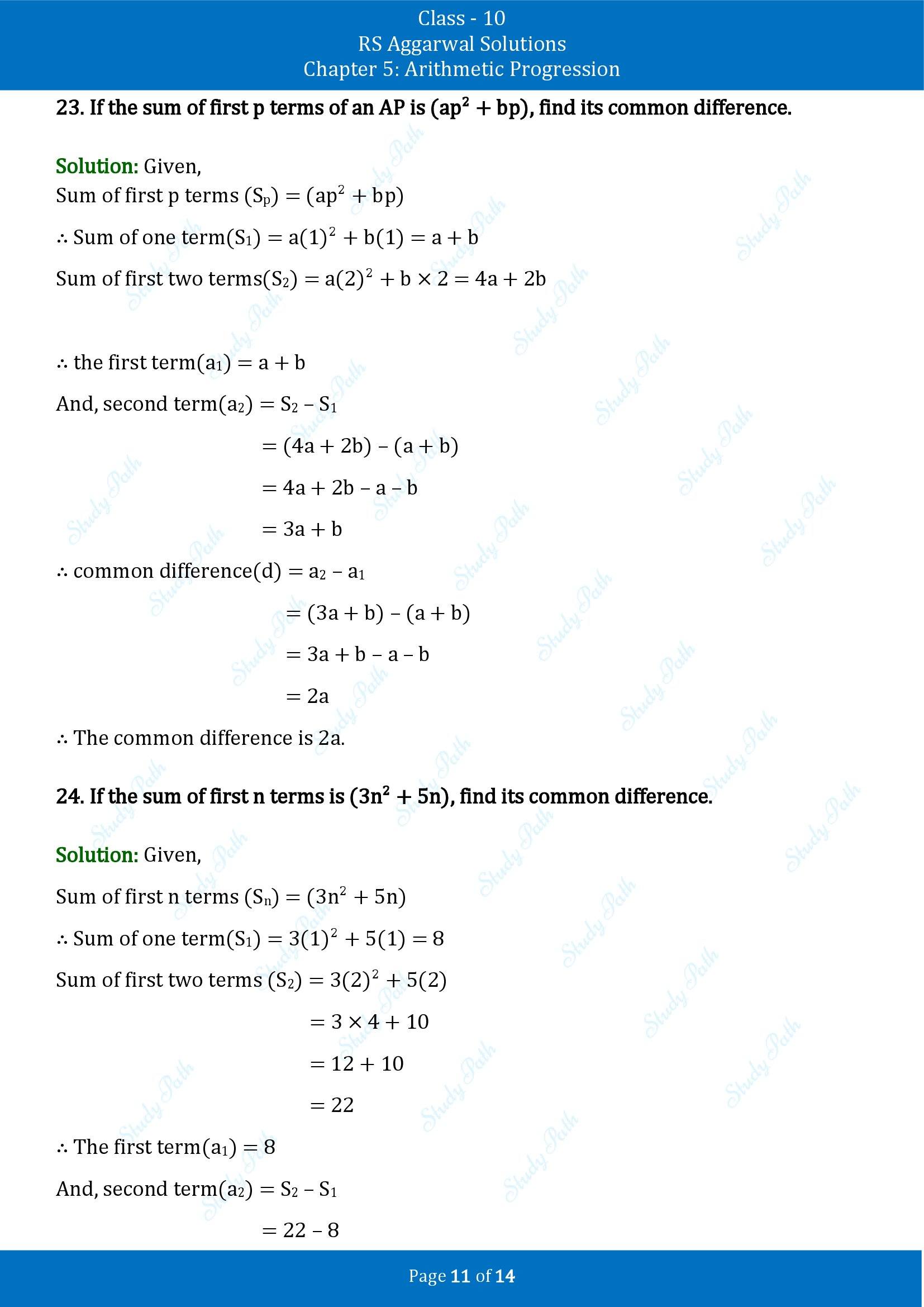 RS Aggarwal Solutions for Class 10 Chapter 5 Arithmetic Progression Exercise 5D 00011