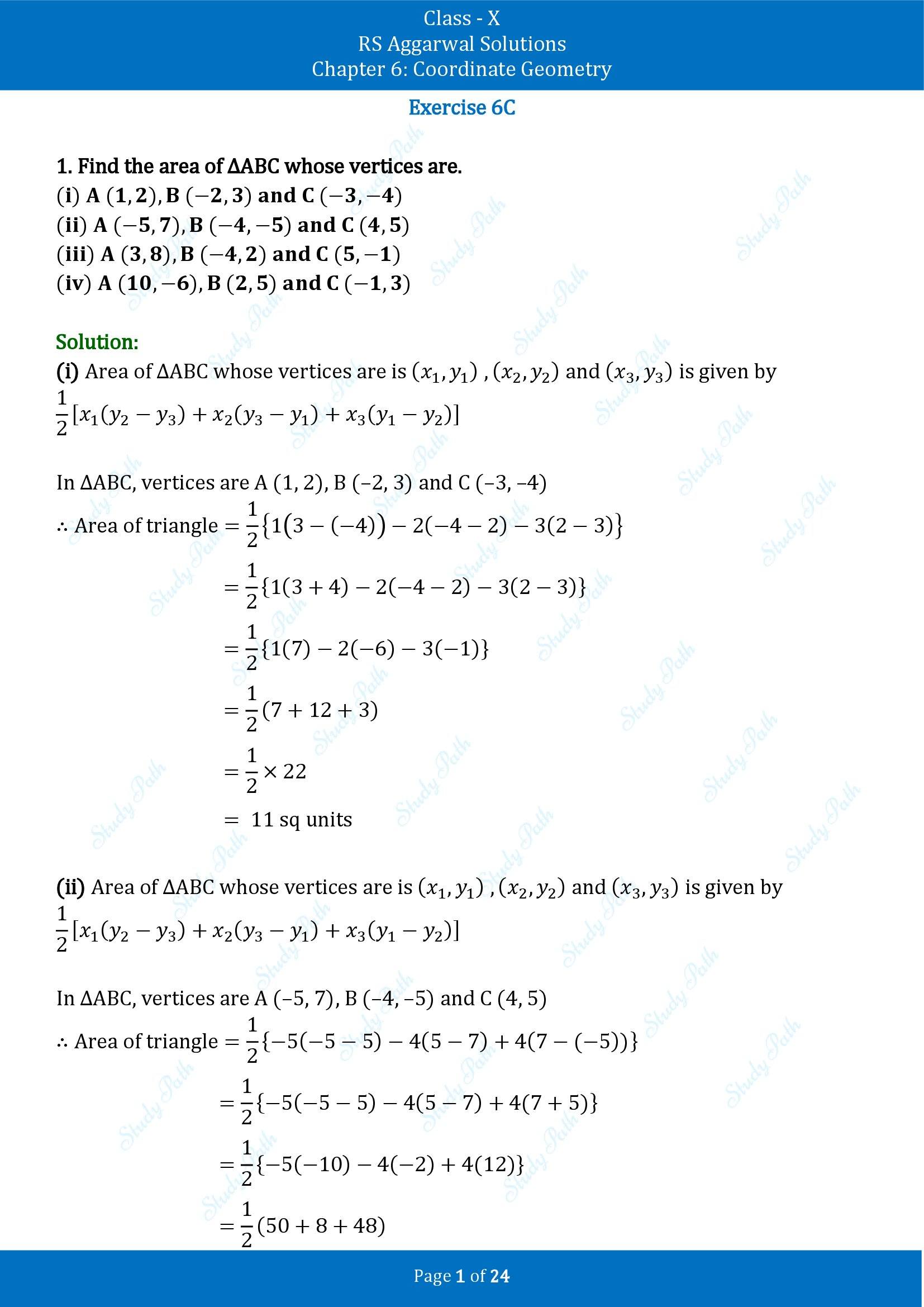 RS Aggarwal Solutions for Class 10 Chapter 6 Coordinate Geometry Exercise 6C 00001