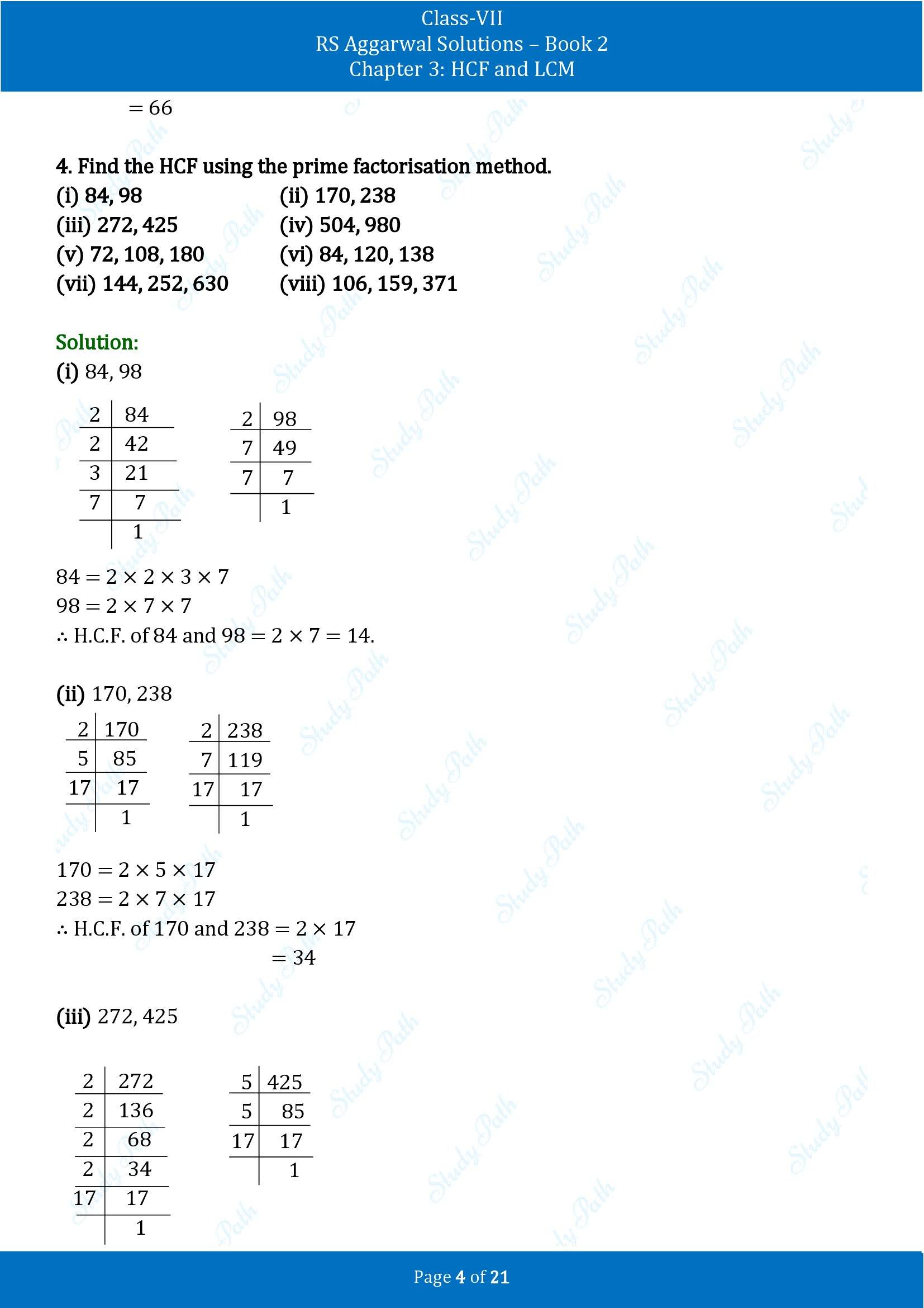 RS Aggarwal Solutions Class 7 Book 2 Chapter 3 HCF and LCM Exercise 3A 00004