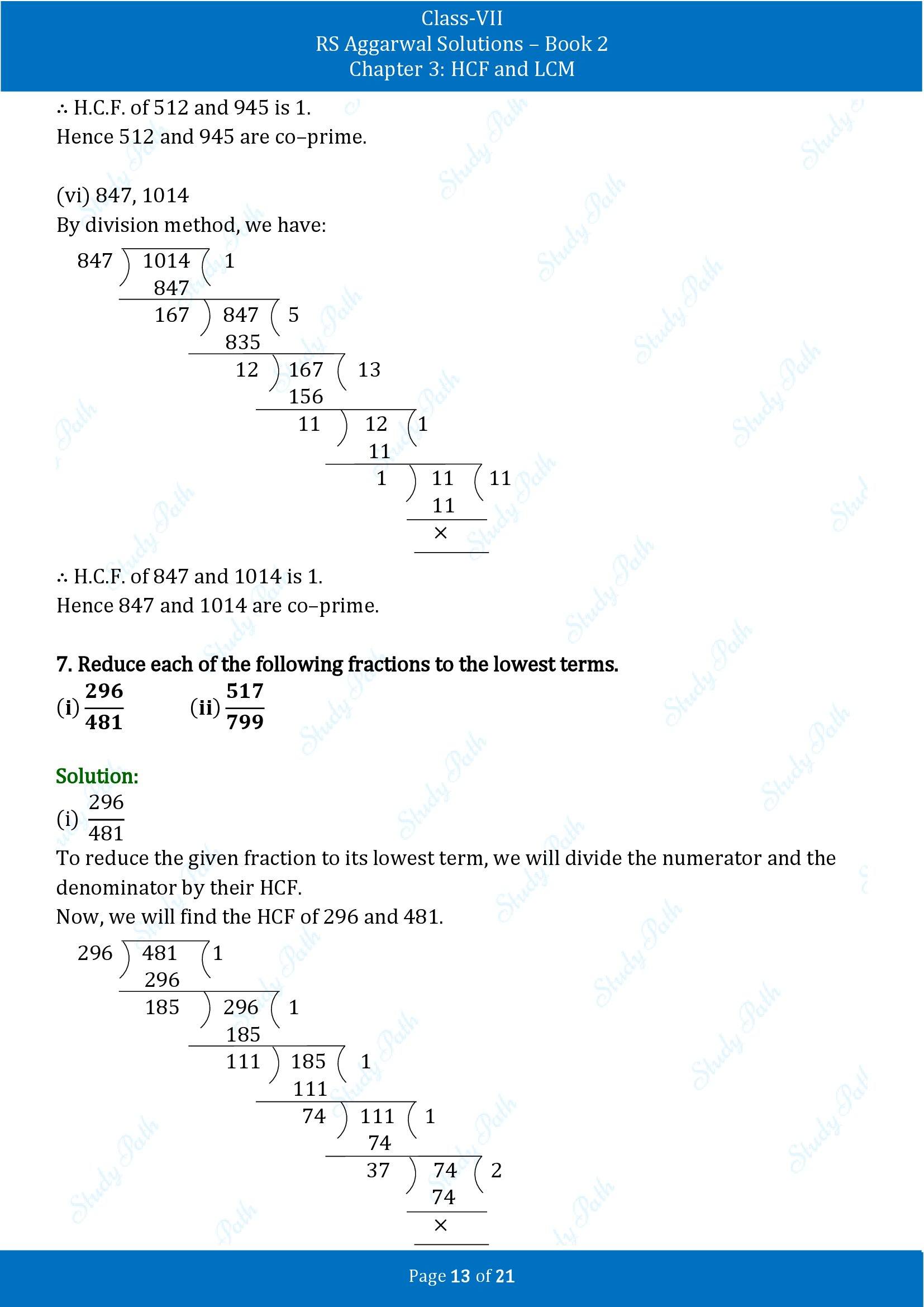 RS Aggarwal Solutions Class 7 Book 2 Chapter 3 HCF and LCM Exercise 3A 00013