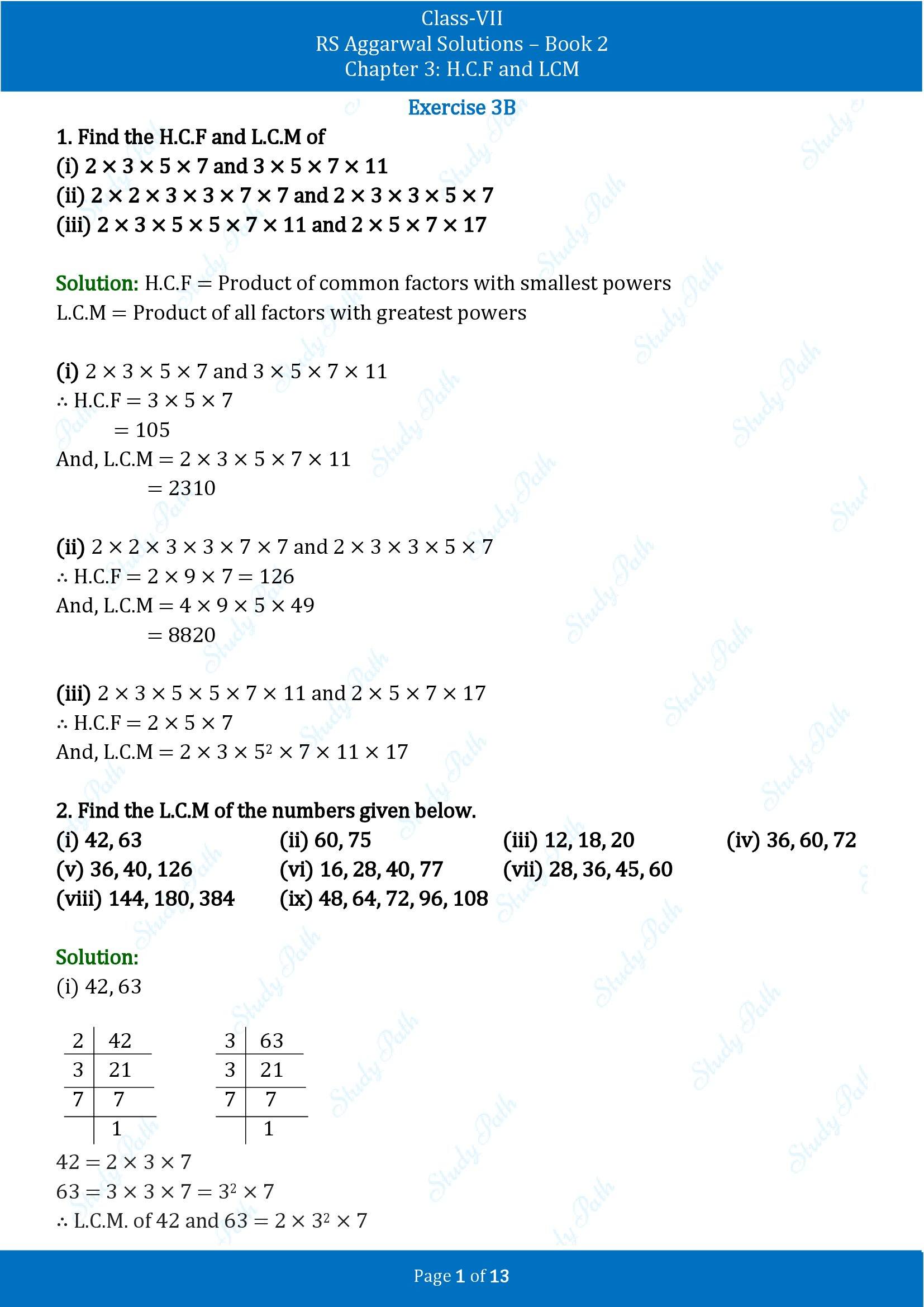 RS Aggarwal Solutions Class 7 Book 2 Chapter 3 HCF and LCM Exercise 3B 00001