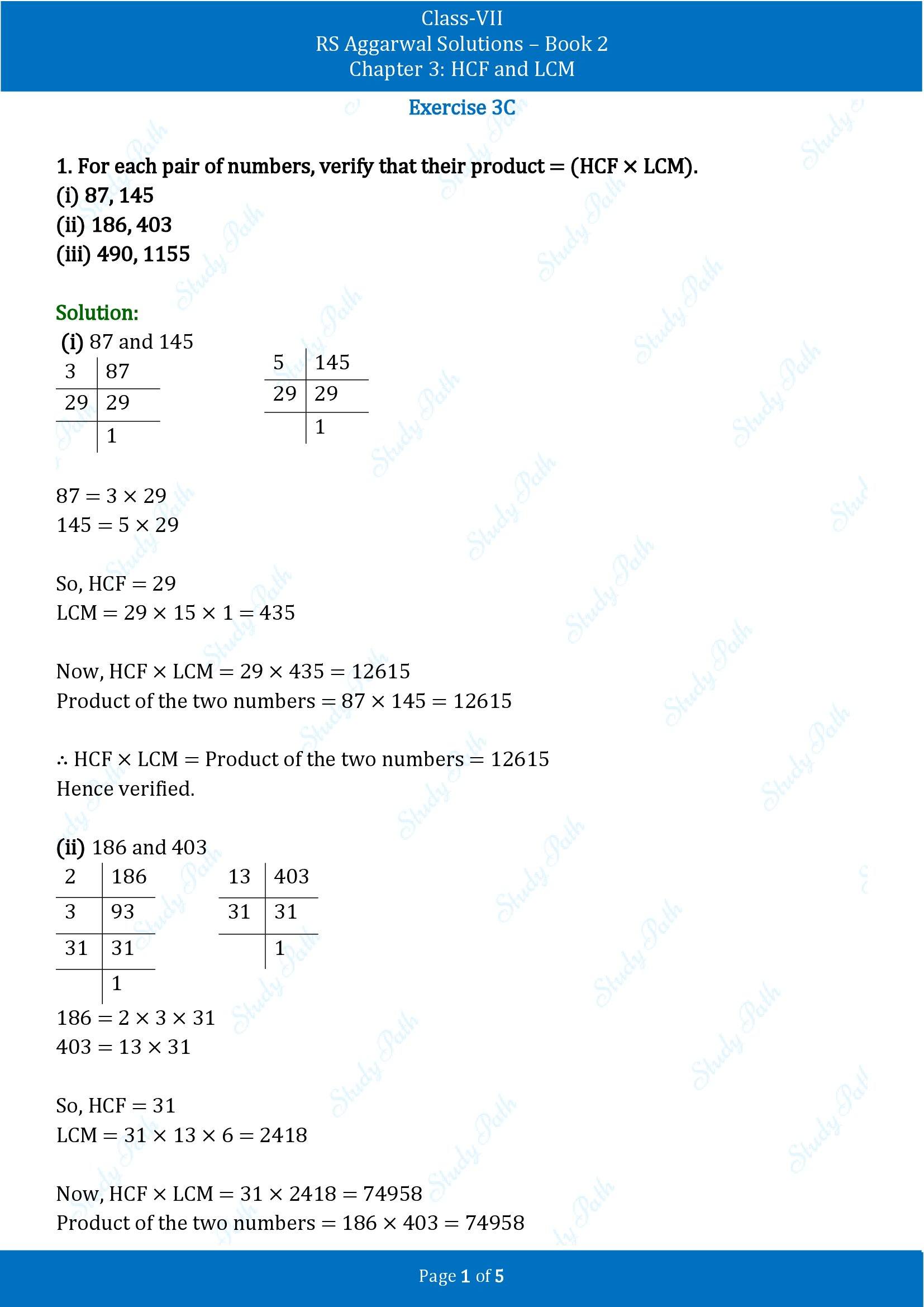 RS Aggarwal Solutions Class 7 Book 2 Chapter 3 HCF and LCM Exercise 3C 00001