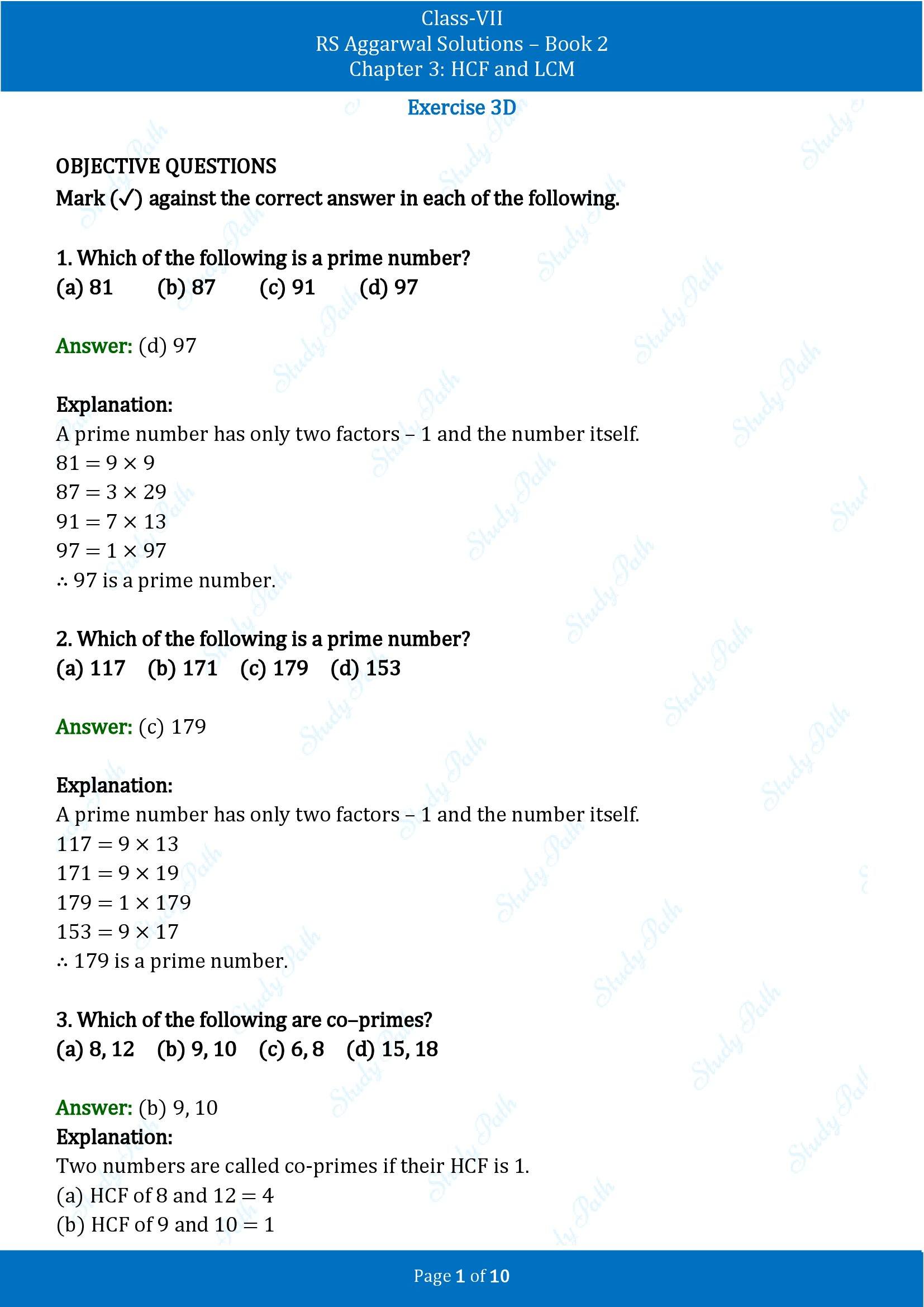 RS Aggarwal Solutions Class 7 Book 2 Chapter 3 HCF and LCM Exercise 3D 00001
