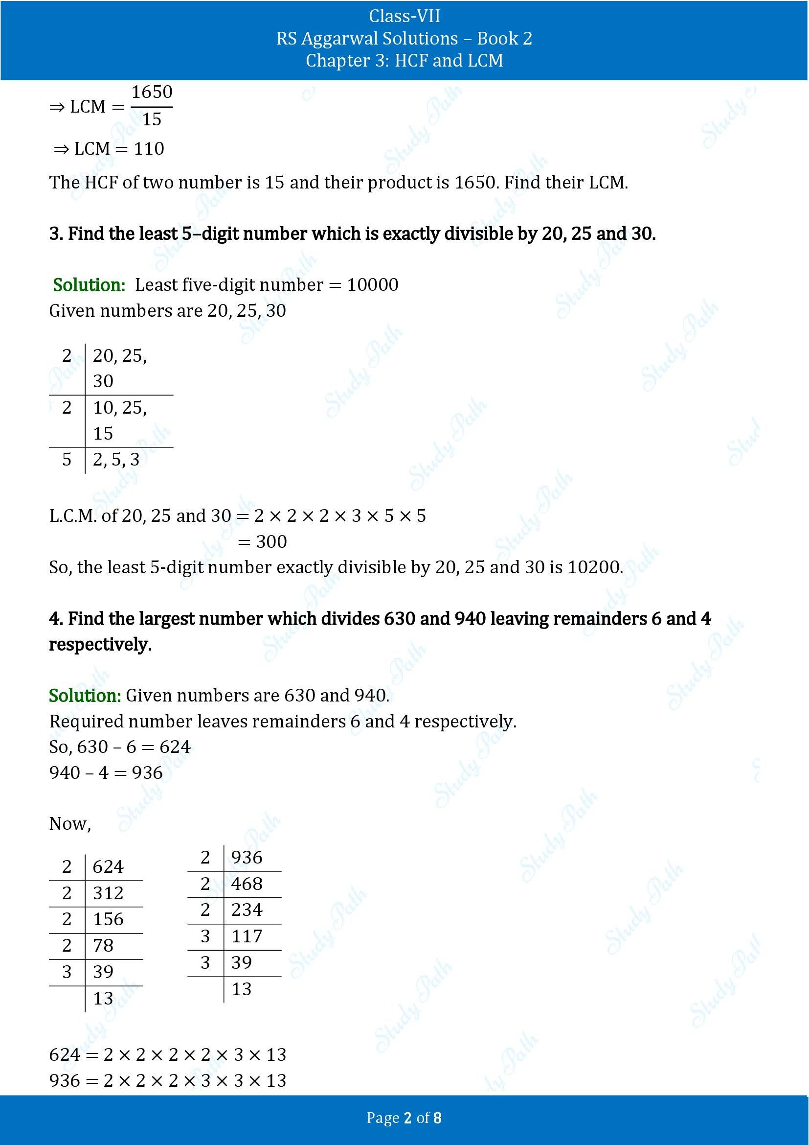 RS Aggarwal Solutions Class 7 Book 2 Chapter 3 HCF and LCM Test Paper 3 00002