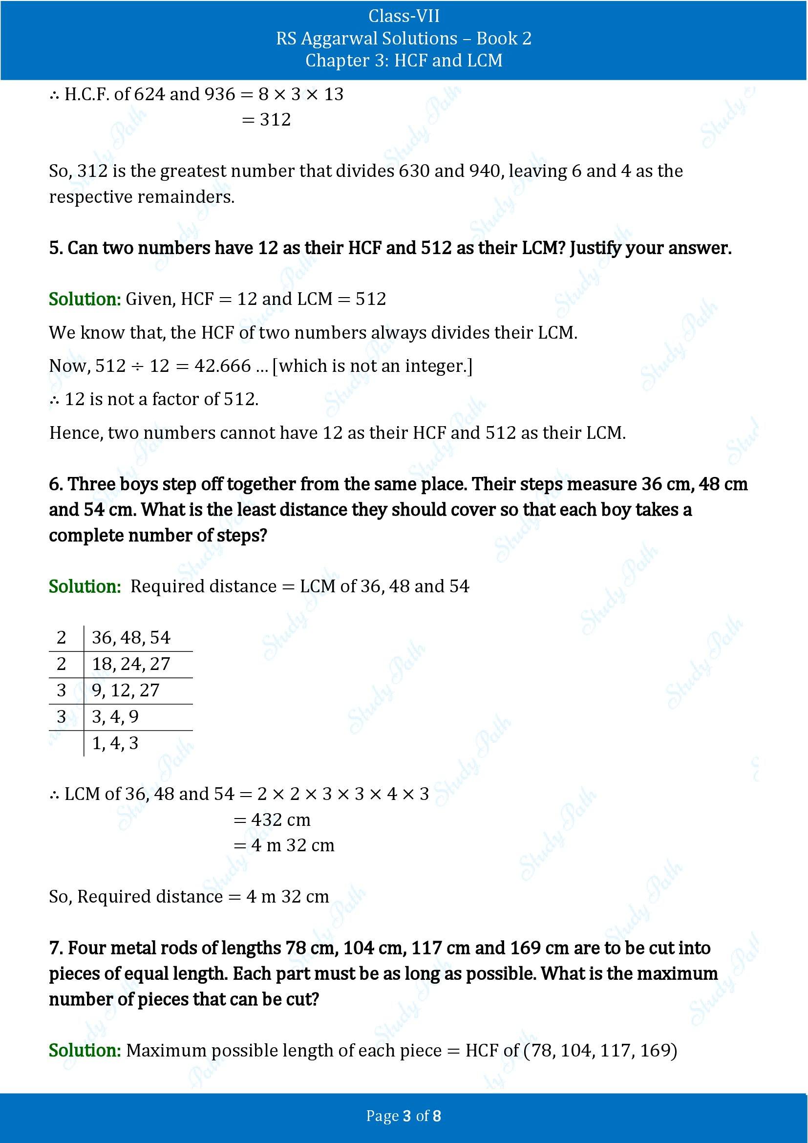 RS Aggarwal Solutions Class 7 Book 2 Chapter 3 HCF and LCM Test Paper 3 00003