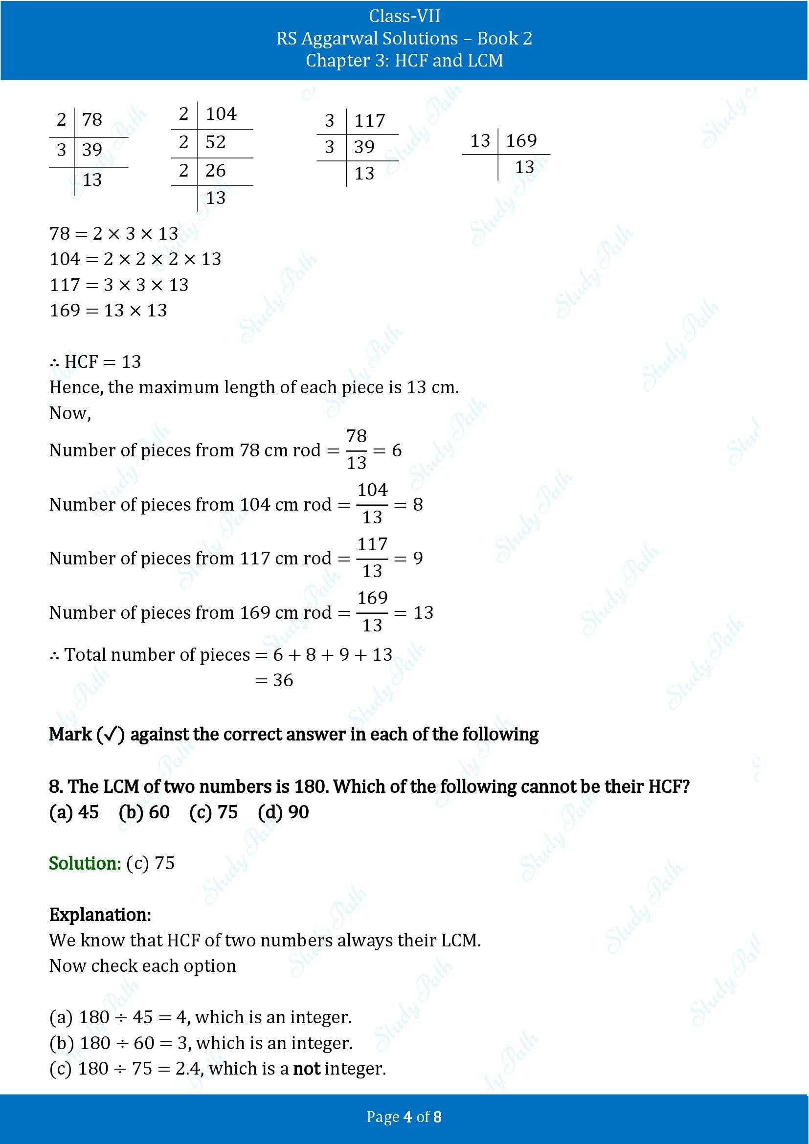 RS Aggarwal Solutions Class 7 Book 2 Chapter 3 HCF and LCM Test Paper 3 00004