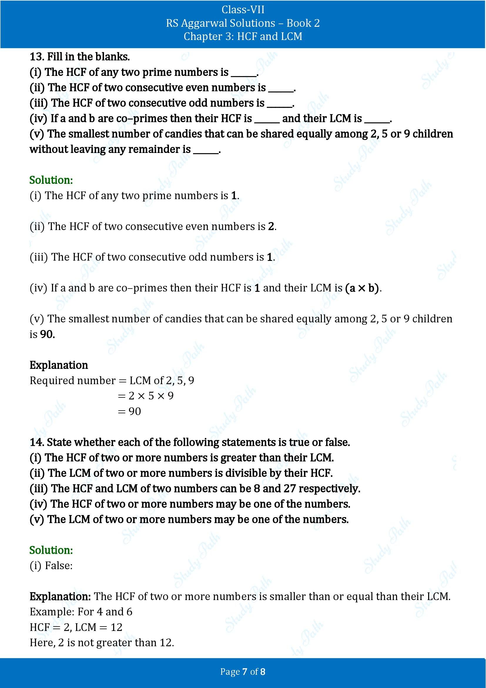 RS Aggarwal Solutions Class 7 Book 2 Chapter 3 HCF and LCM Test Paper 3 00007
